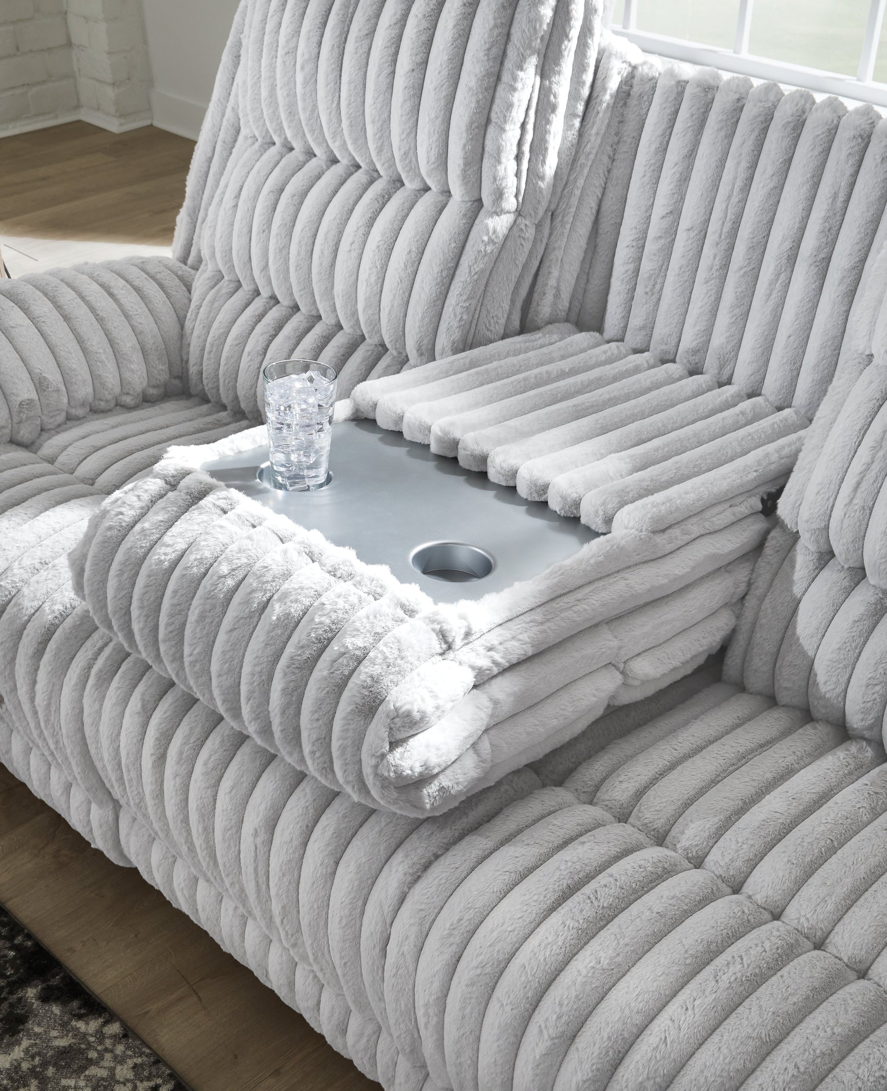 Rhines Falls Alloy REC PWR Sofa w/Drop Down Table (Online Special Price) - Ornate Home