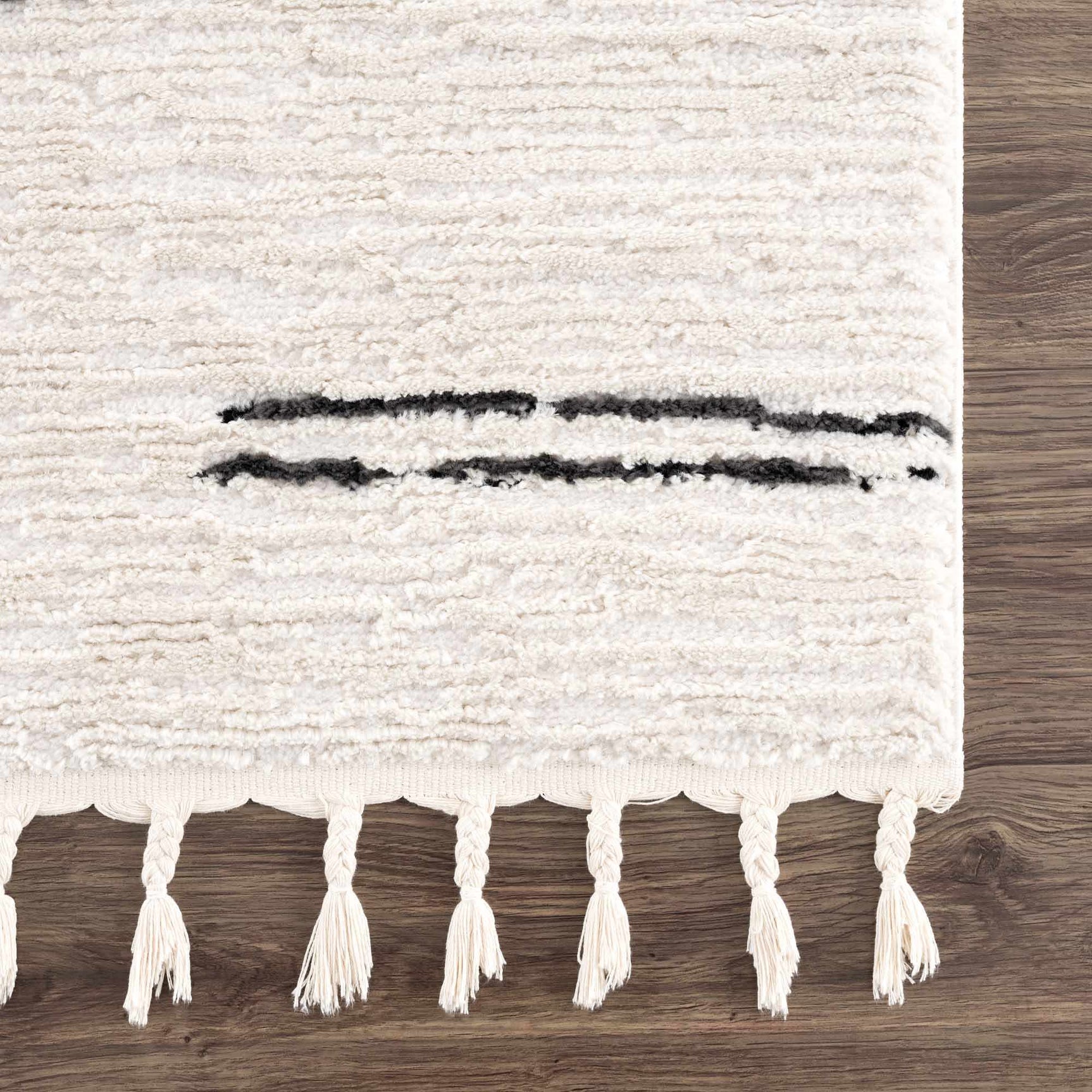 Riad Black Striped White Rug with Tassels - Ornate Home
