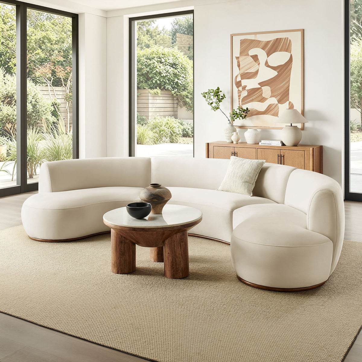 Rialta Alabaster 3 Piece Curved Performance Velvet Sectional Sofa