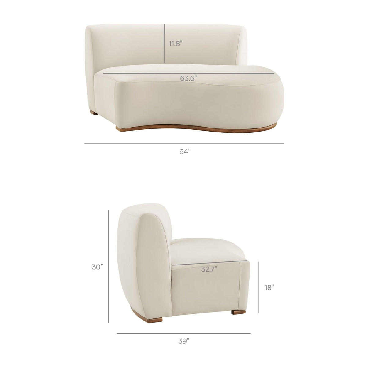 Rialta Alabaster 3 Piece Curved Performance Velvet Sectional Sofa