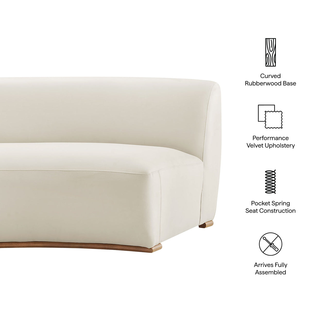 Rialta Alabaster Curved Armless Performance Velvet Sectional Loveseat