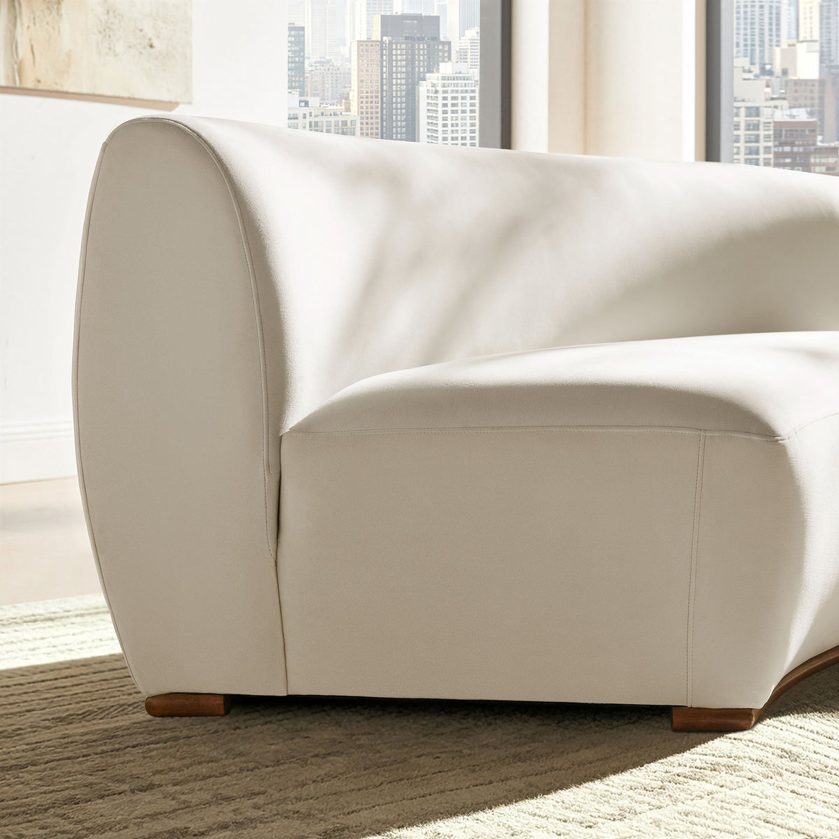 Rialta Alabaster Curved Armless Performance Velvet Sectional Loveseat