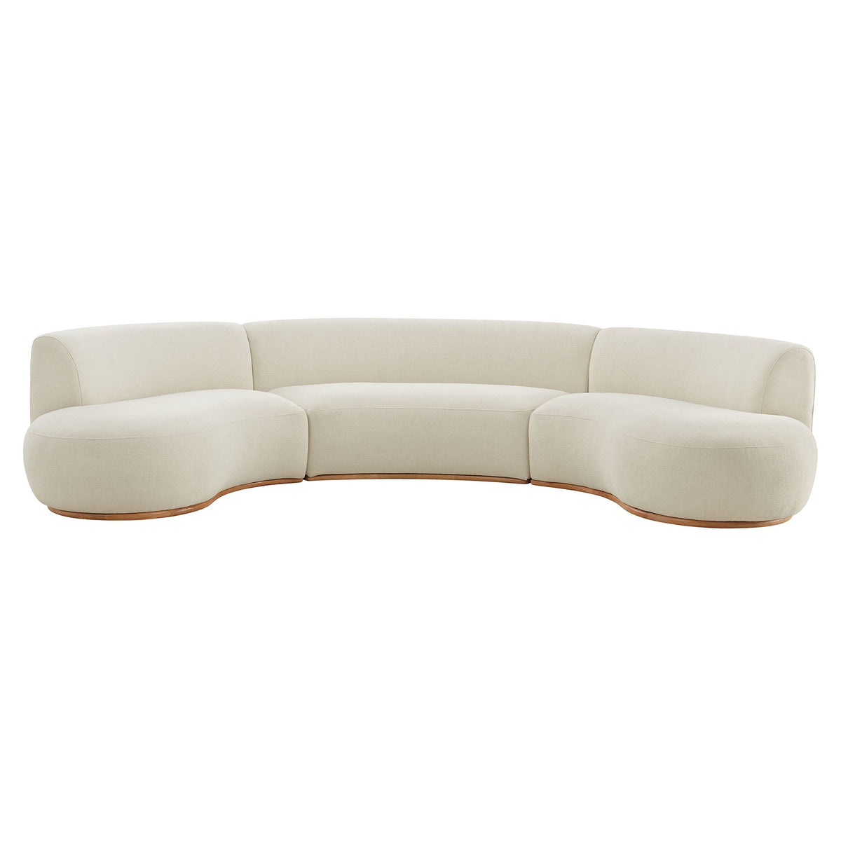 Rialta Ecru 3 Piece Curved Slub Weave Fabric Sectional Sofa