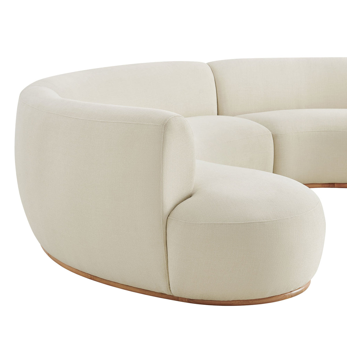 Rialta Ecru 3 Piece Curved Slub Weave Fabric Sectional Sofa
