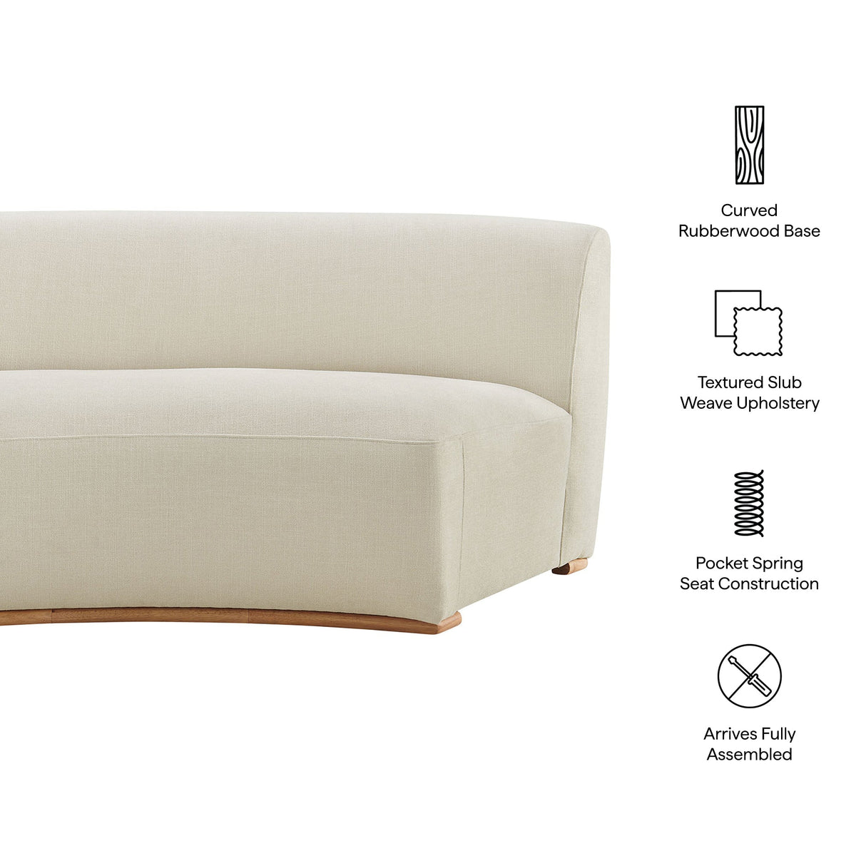 Rialta Ecru Curved Armless Slub Weave Fabric Sectional Loveseat
