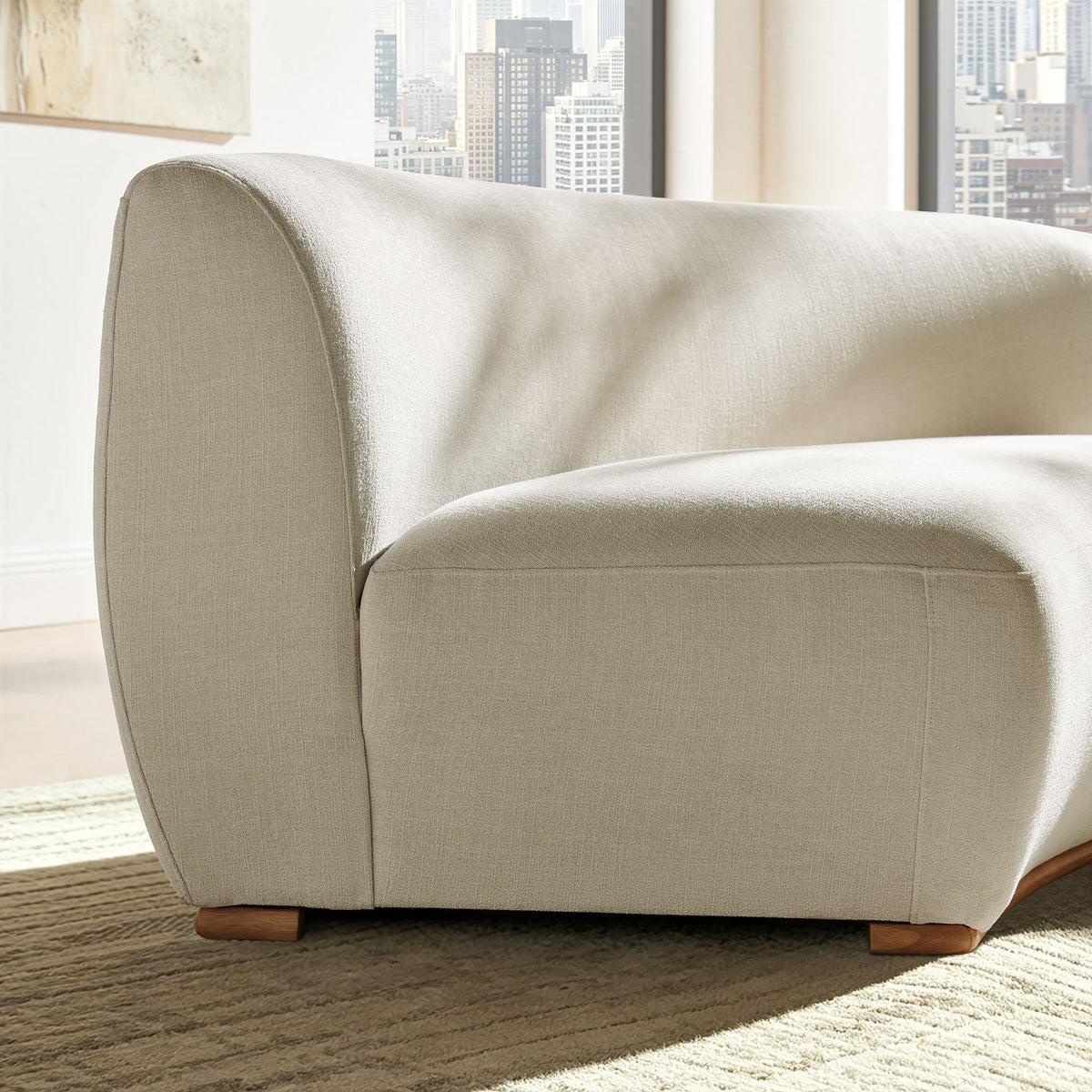 Rialta Ecru Curved Armless Slub Weave Fabric Sectional Loveseat