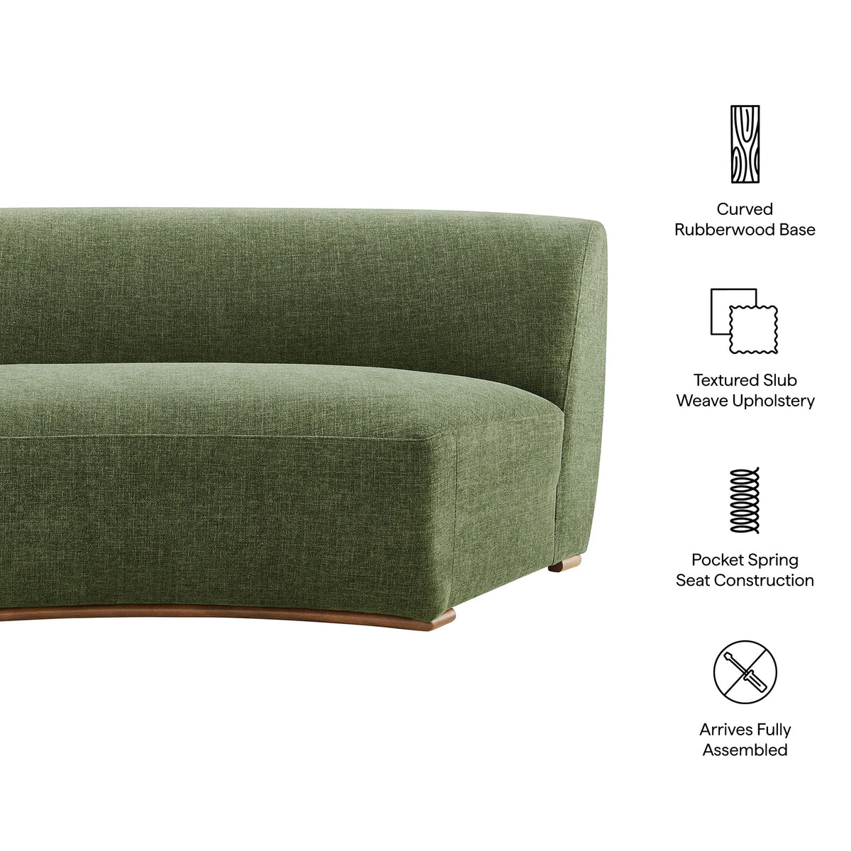 Rialta Foliage Curved Armless Slub Weave Fabric Sectional Loveseat - Ornate Home