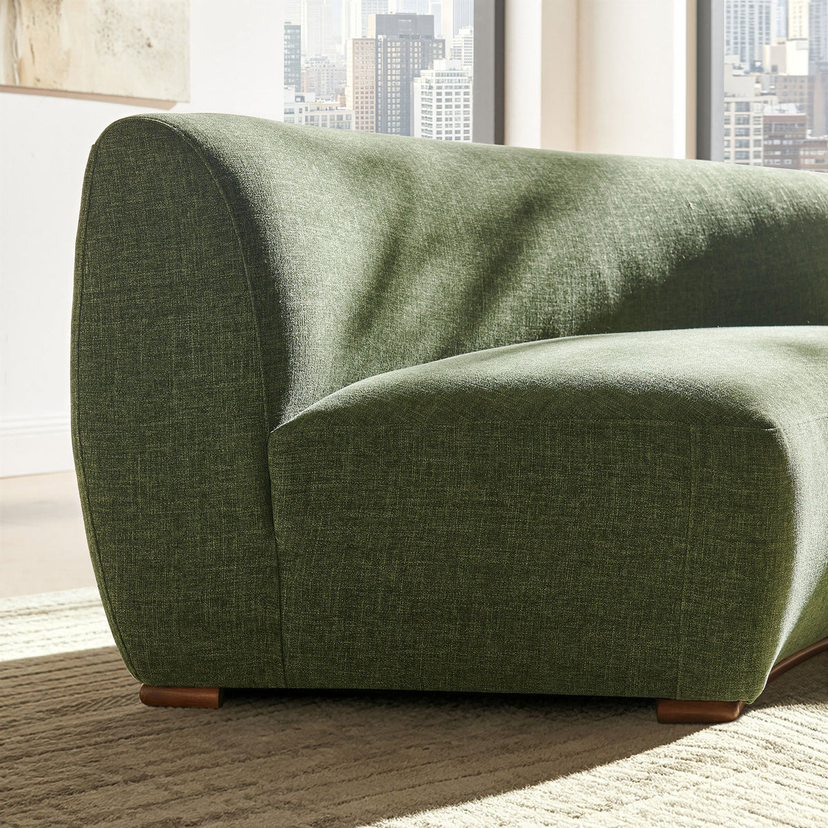 Rialta Foliage Curved Armless Slub Weave Fabric Sectional Loveseat - Ornate Home