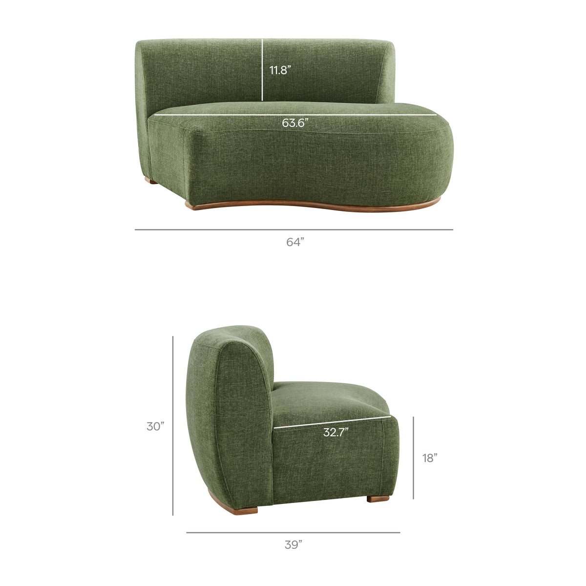 Rialta Foliage Curved Right-Arm Slub Weave Fabric Sectional Loveseat - Ornate Home