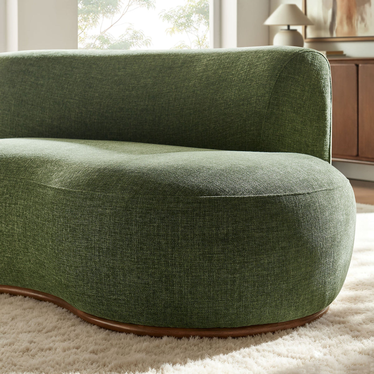 Rialta Foliage Curved Right-Arm Slub Weave Fabric Sectional Loveseat - Ornate Home