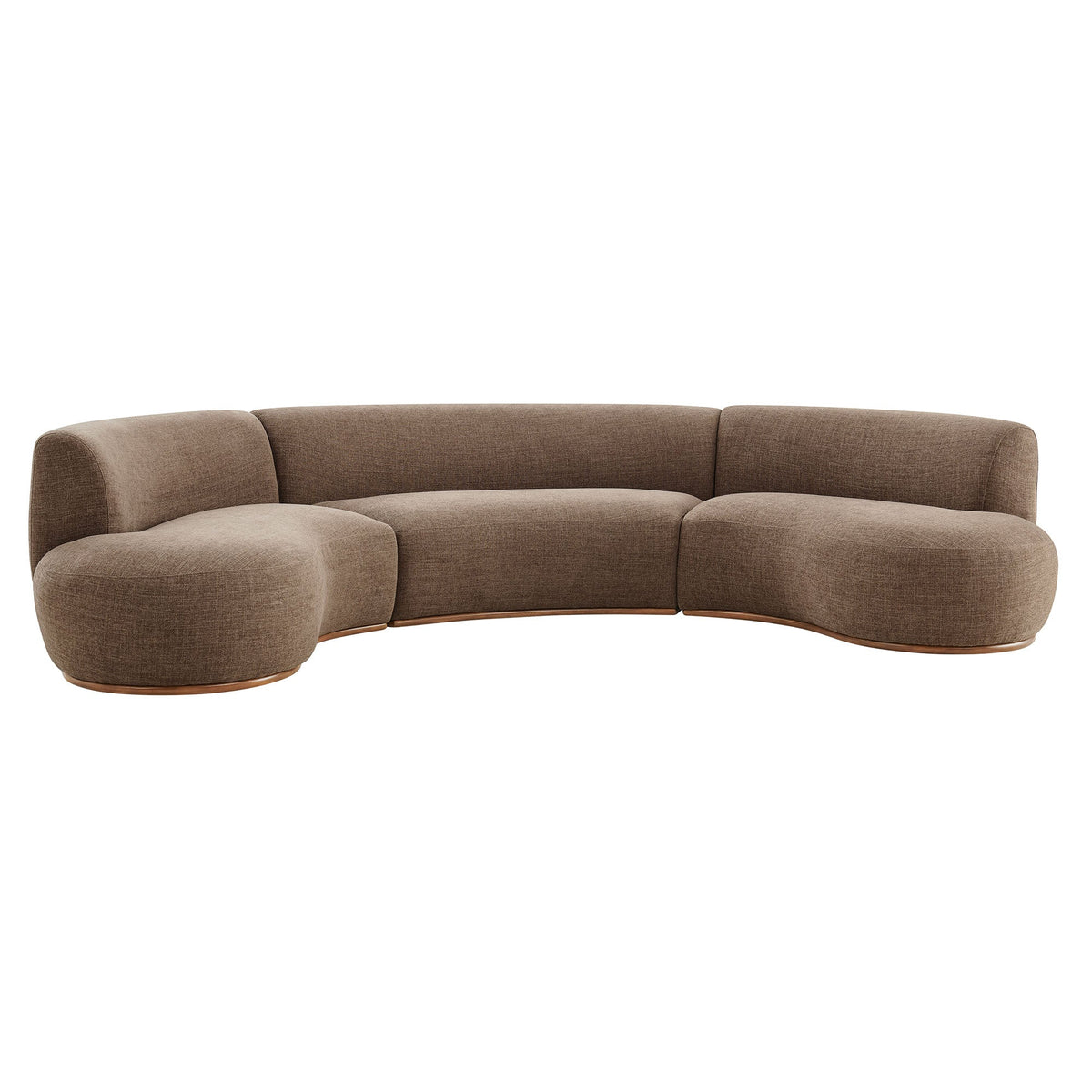 Rialta Mocha 3 Piece Curved Slub Weave Fabric Sectional Sofa - Ornate Home