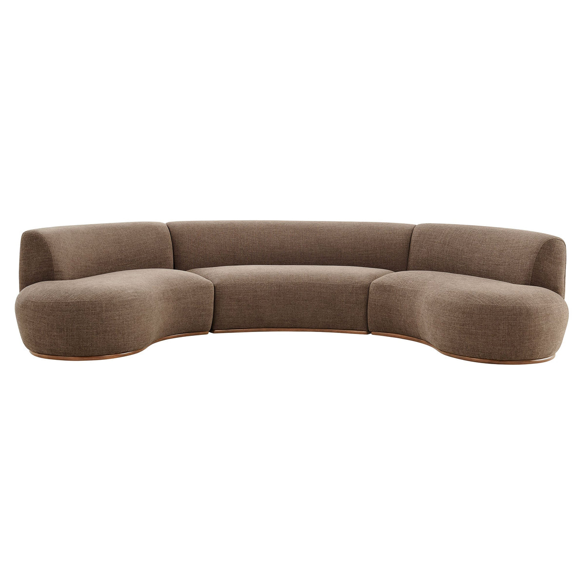 Rialta Mocha 3 Piece Curved Slub Weave Fabric Sectional Sofa - Ornate Home