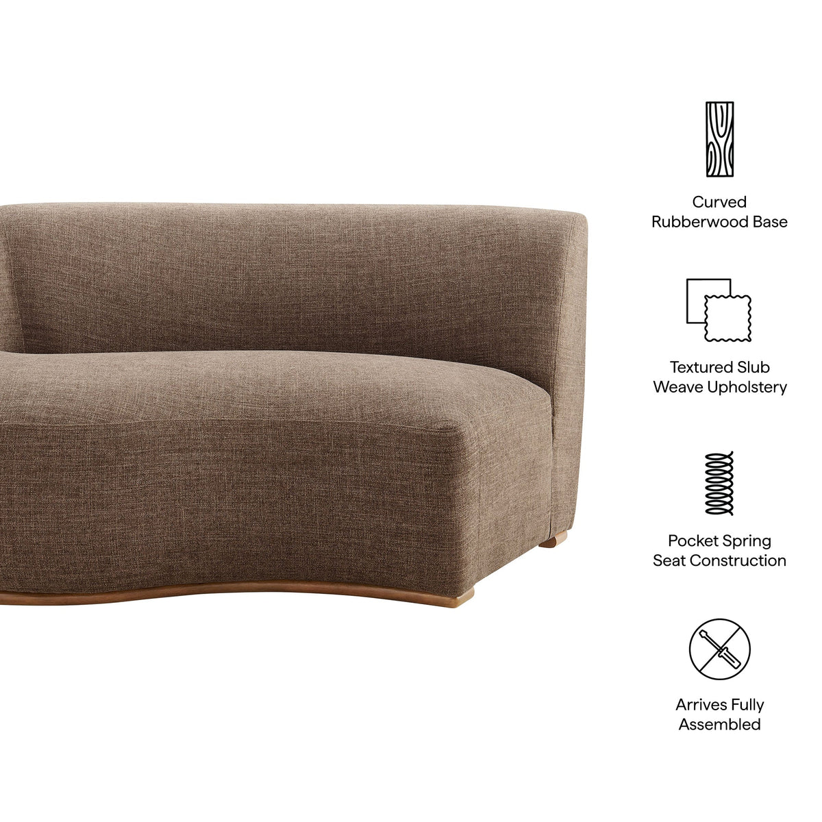 Rialta Mocha Curved Left-Arm Slub Weave Fabric Sectional Loveseat