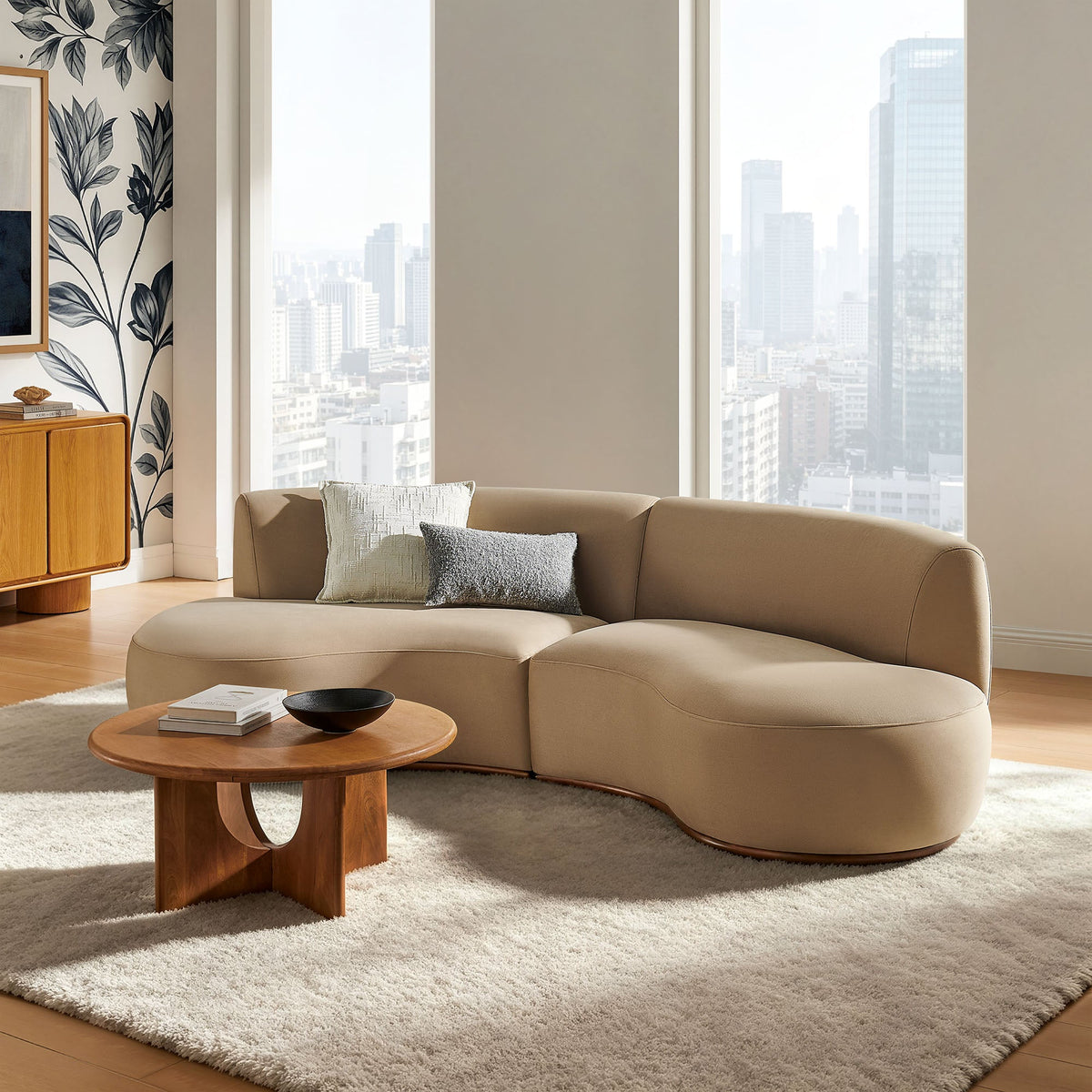 Rialta Taupe 2 Piece Curved Performance Velvet Sectional Sofa