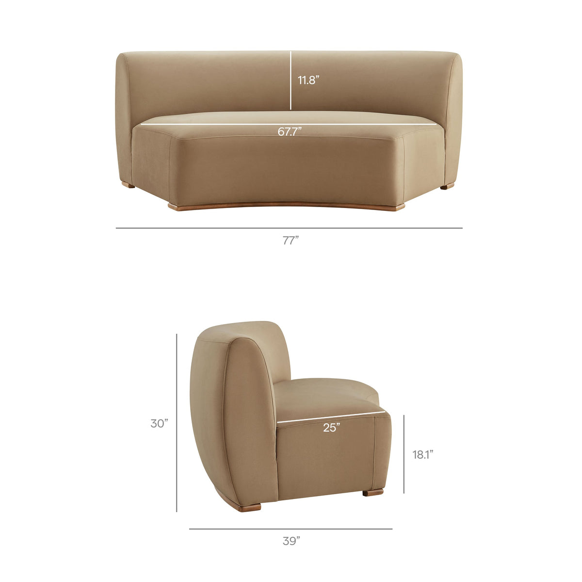 Rialta Taupe Curved Armless Performance Velvet Sectional Loveseat