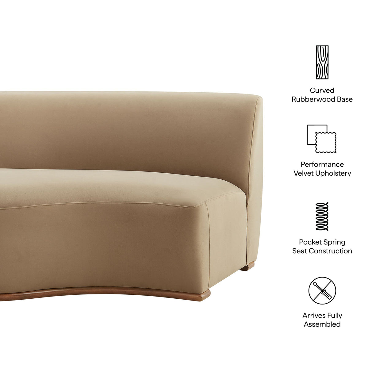 Rialta Taupe Curved Left-Arm Performance Velvet Sectional Loveseat