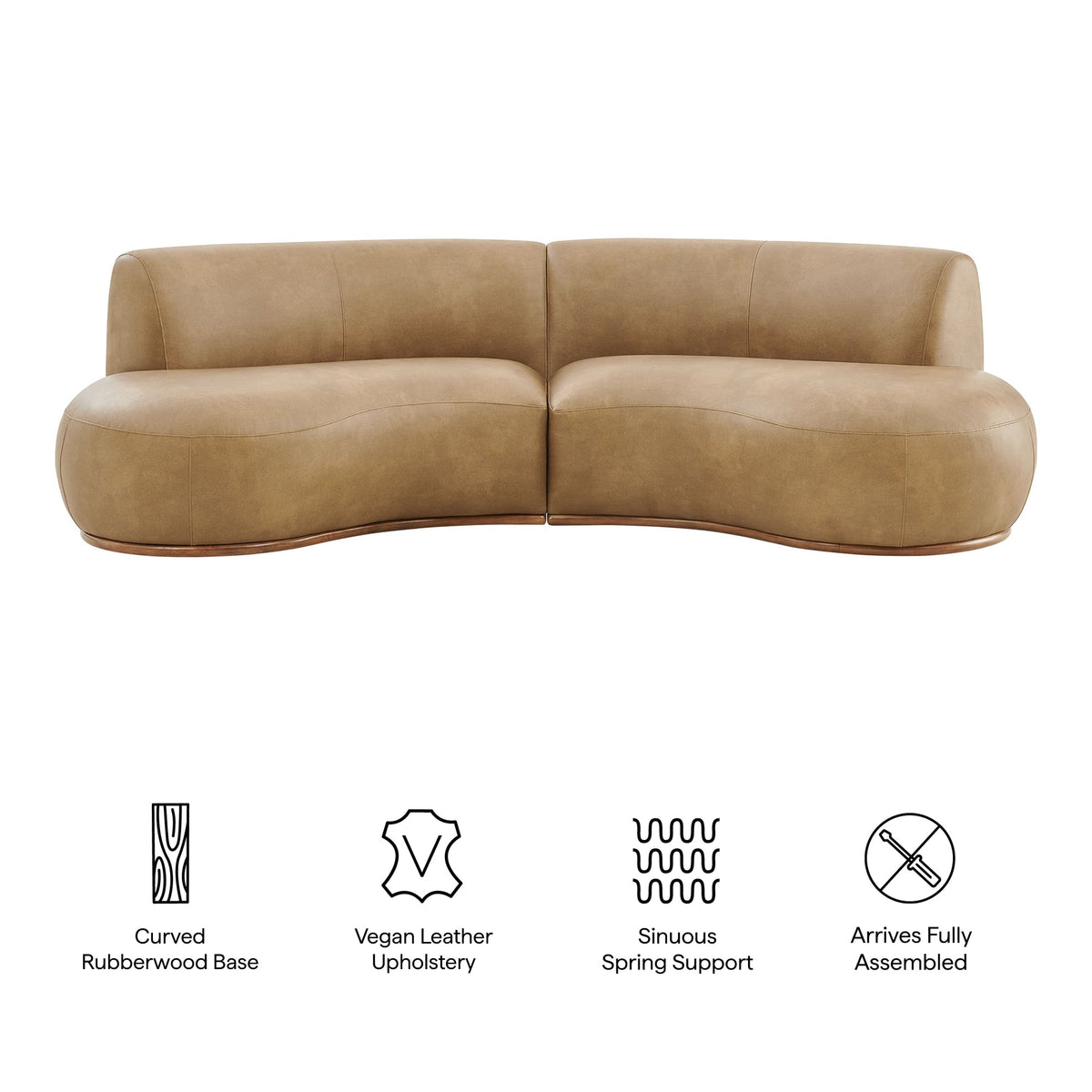 Rialta Toast 2 Piece Curved Vegan Leather Sectional Sofa