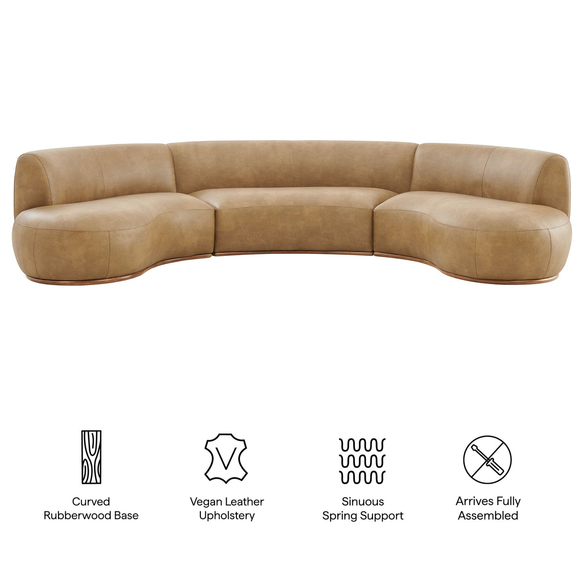 Rialta Toast 3 Piece Curved Vegan Leather Sectional Sofa - Ornate Home
