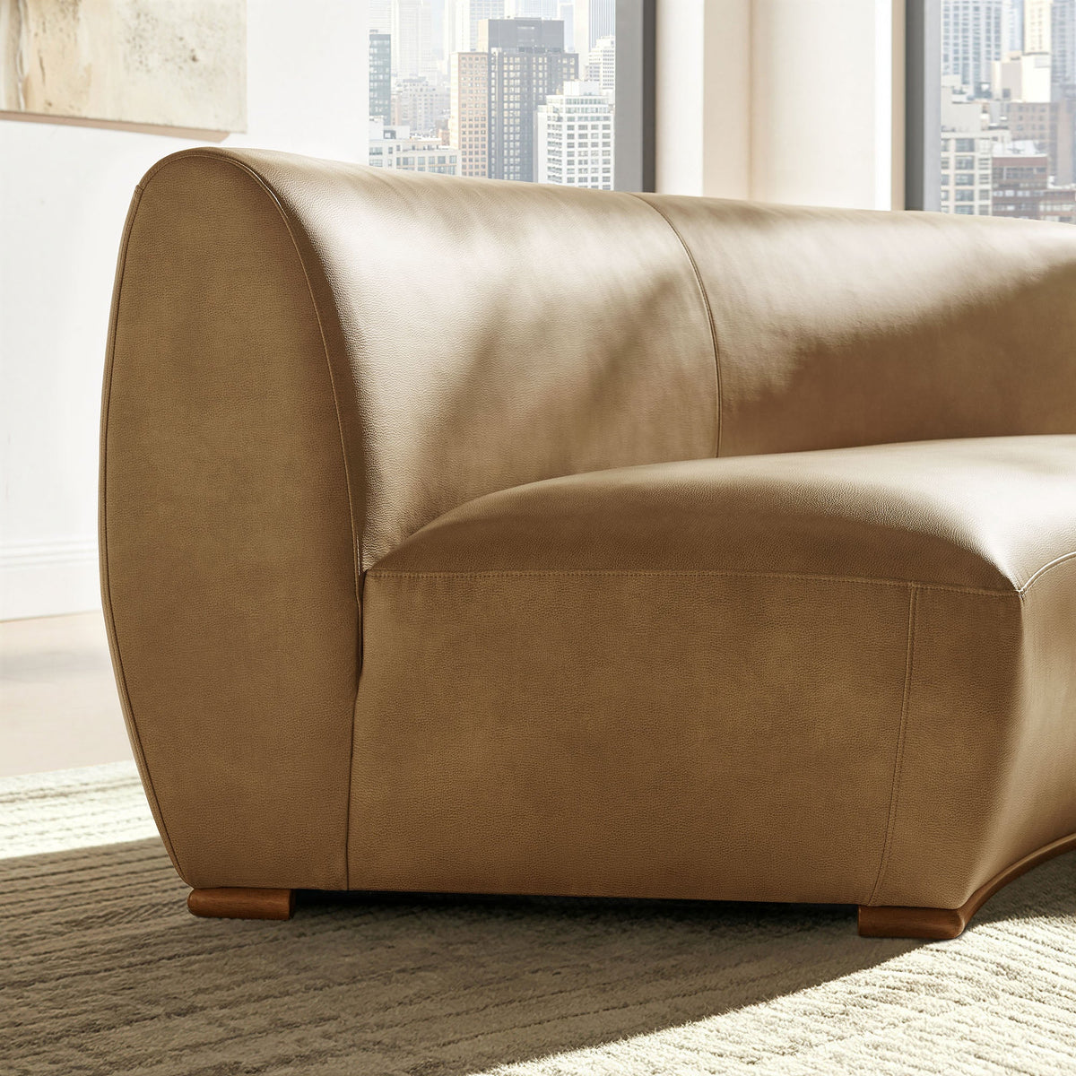 Rialta Toast Curved Armless Vegan Leather Sectional Loveseat
