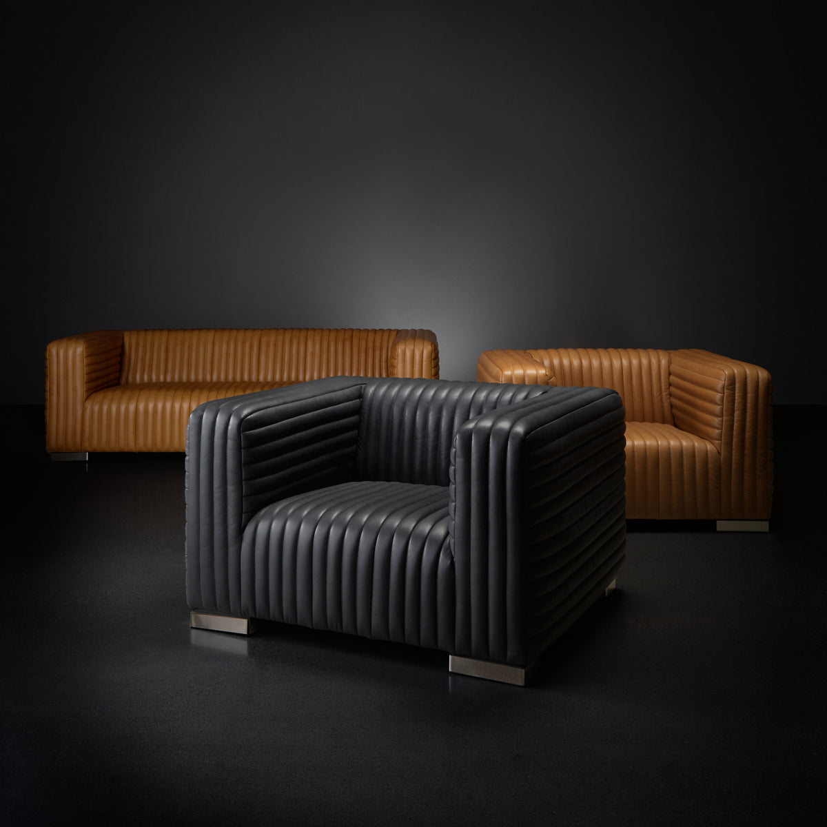 Ricciardo Cognac Leather Three Seater Sofa - Ornate Home