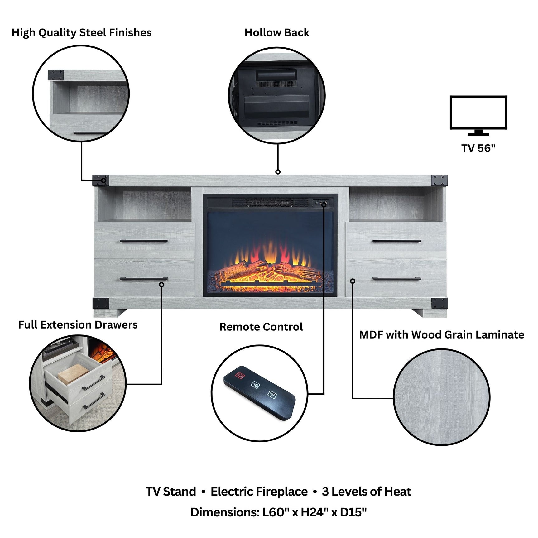 Richmond Fireplace in Grey - Ornate Home