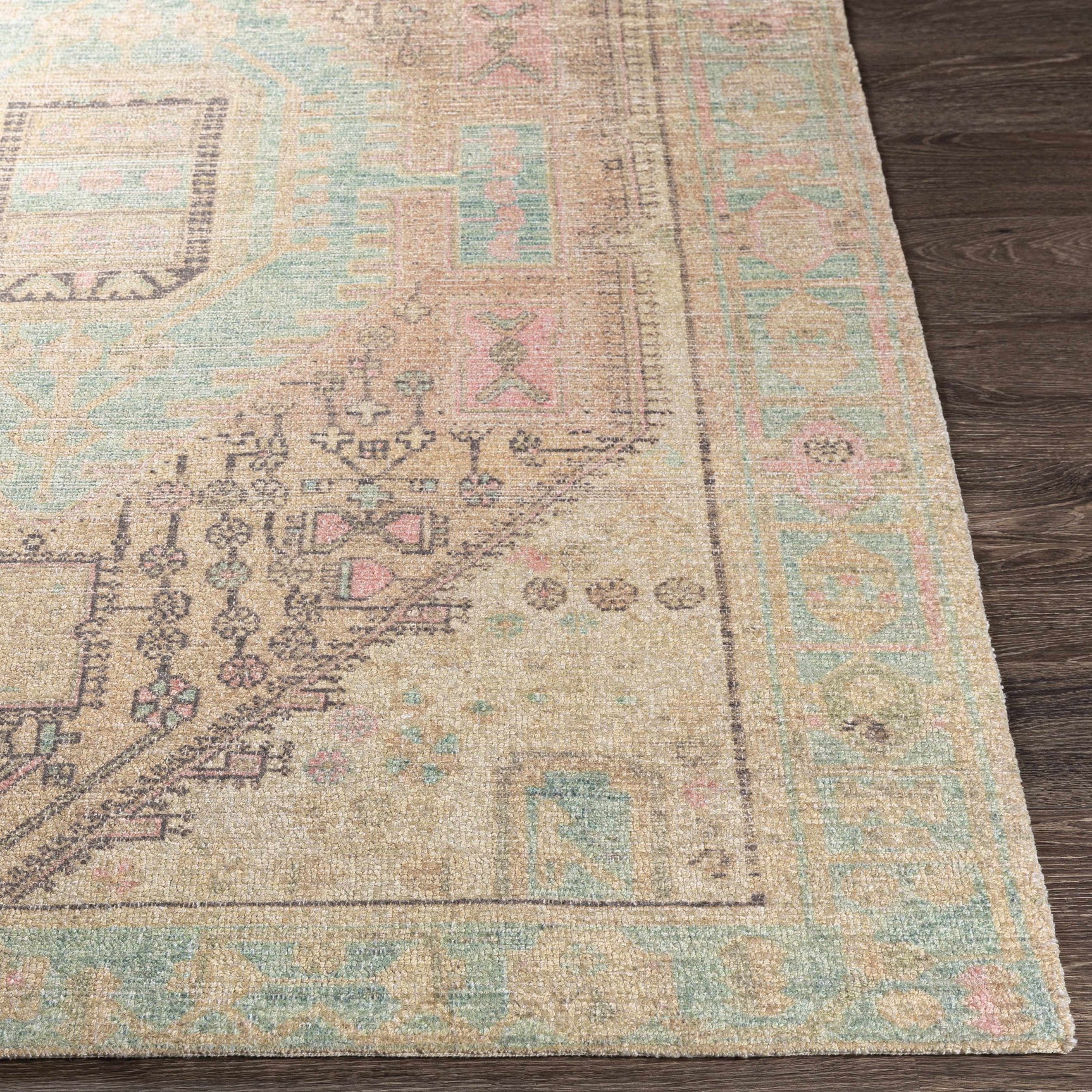 Rickinghall Peach&Sage Medallion Beige Rug - Clearance - Ornate Home