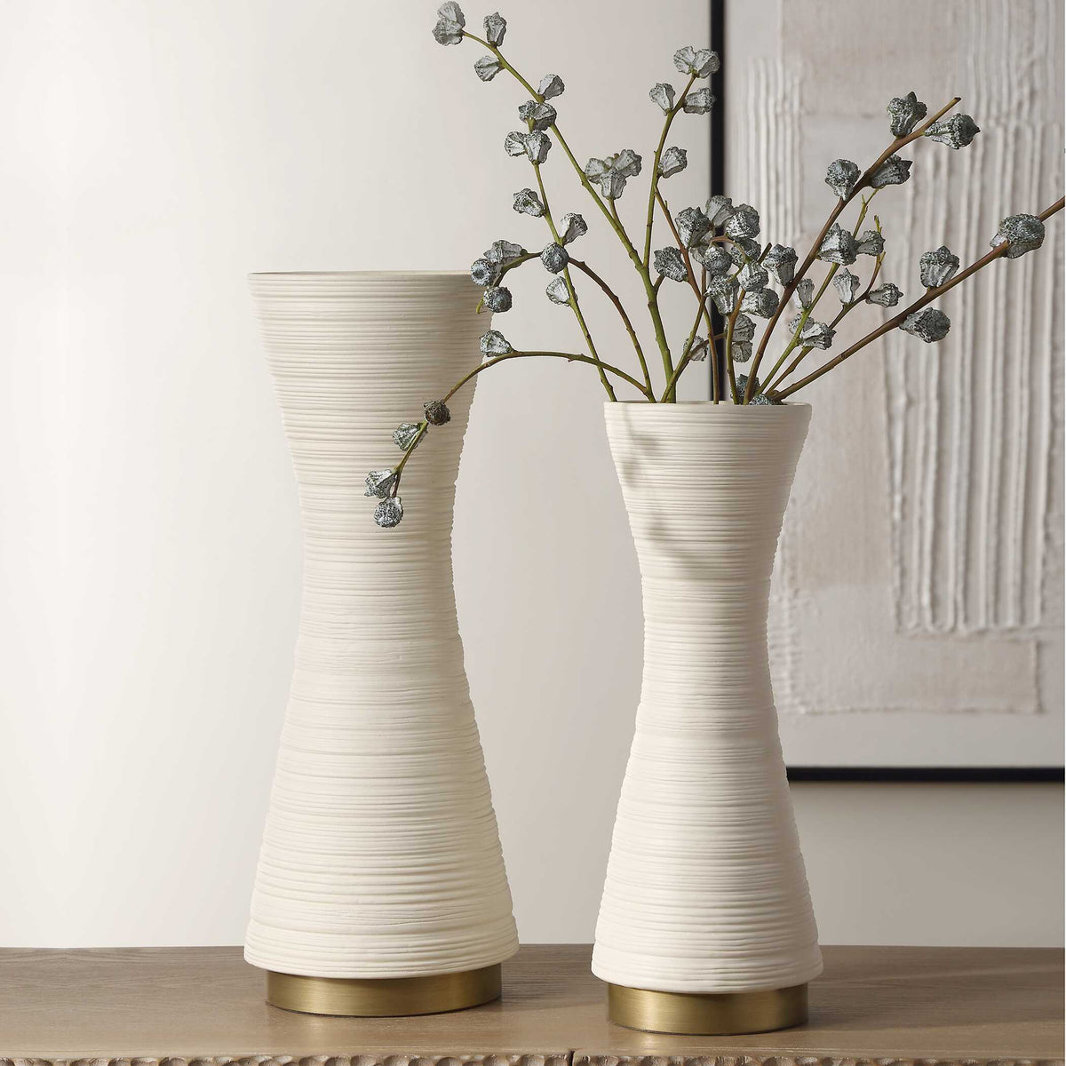 Ridgeline White Vases (Set of 2) - Ornate Home