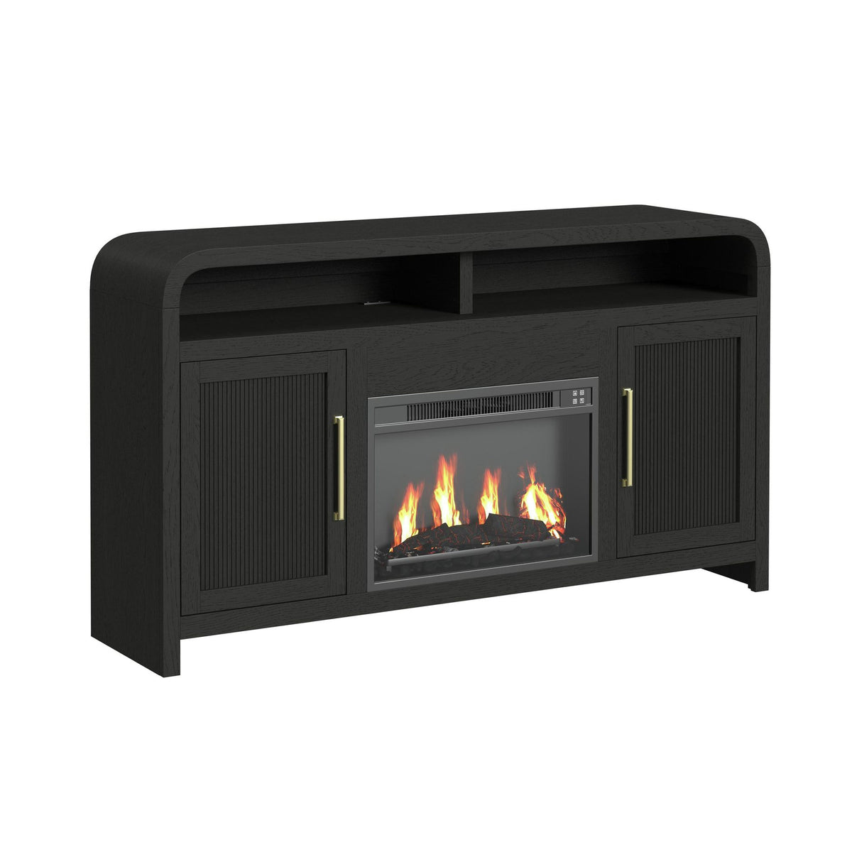 Ridgemont Black with Grain Complete 60" Fireplace Cabinet - Ornate Home