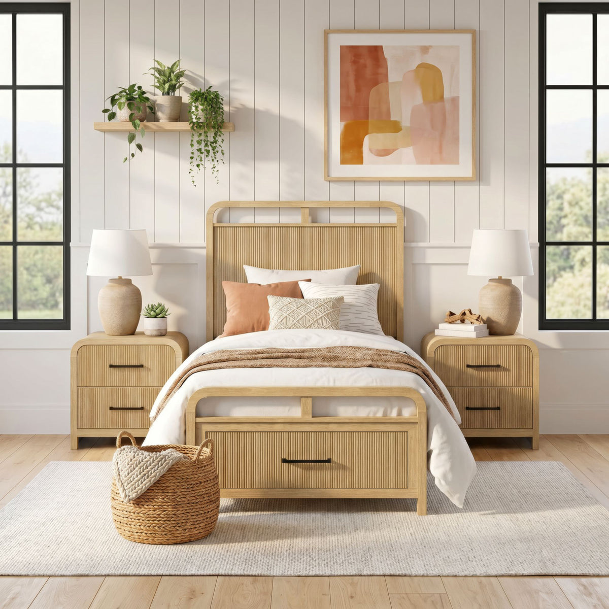 Ridgemont Natural 3-Piece Twin Storage Bedroom Set with 2 Nightstands - Ornate Home