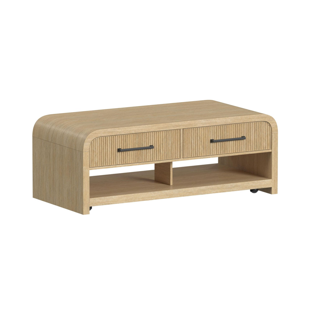 Ridgemont Natural Coffee Table with Casters/Push Through Drawer - Ornate Home