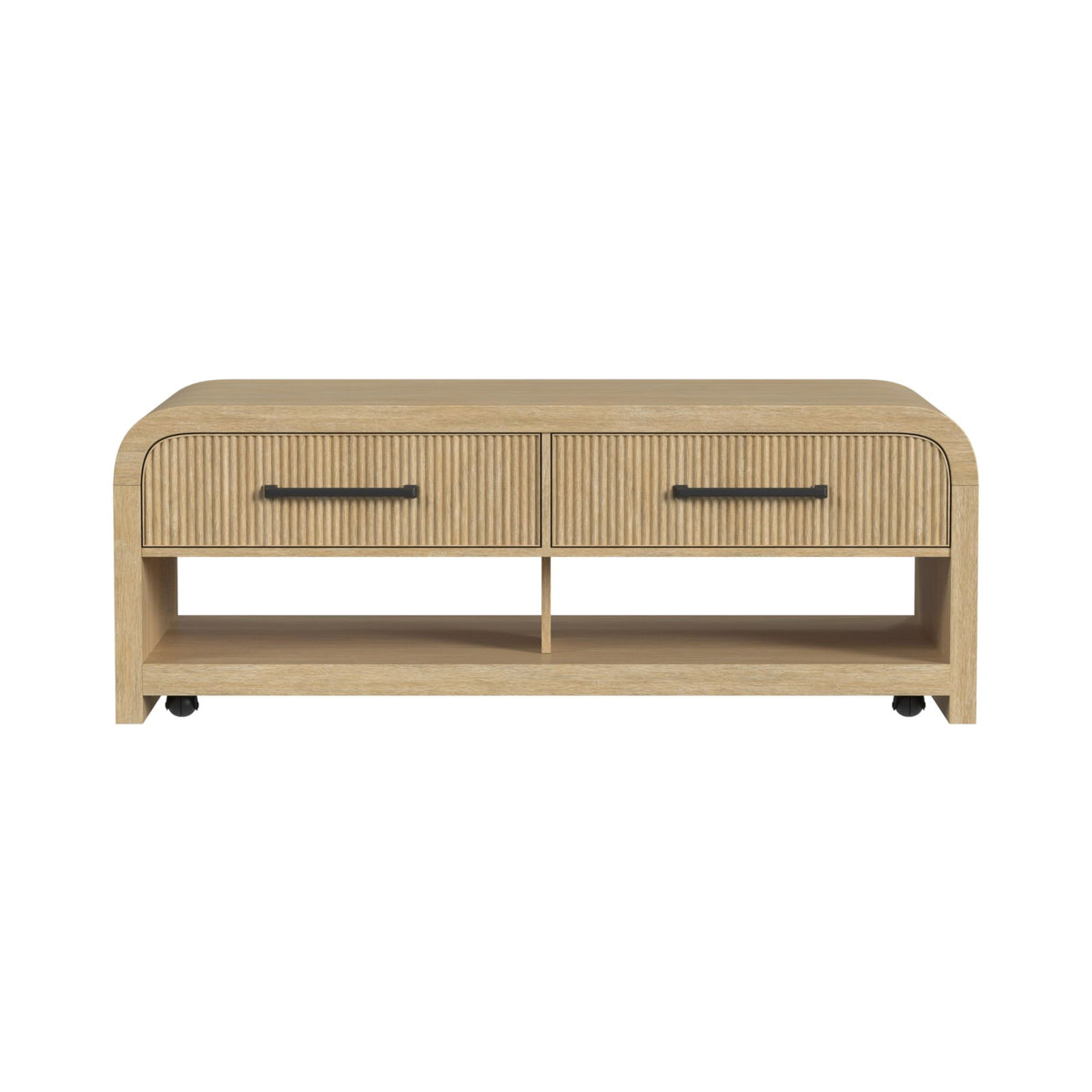 Ridgemont Natural Coffee Table with Casters/Push Through Drawer - Ornate Home
