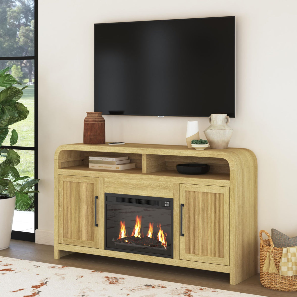 Ridgemont Natural Complete 60" Fireplace Cabinet - Ornate Home