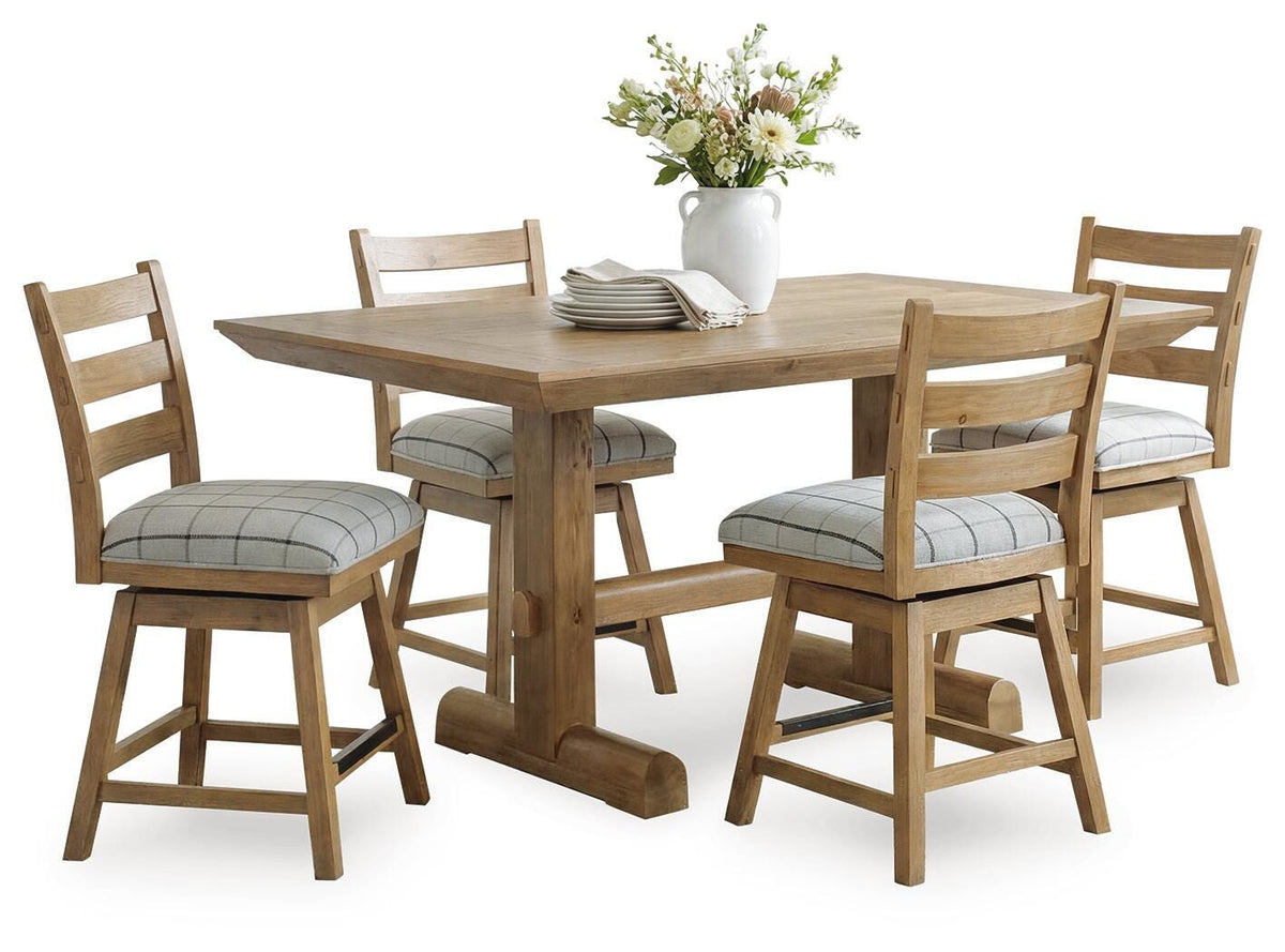 Ridgester Light Brown Counter Height Dining Table and 4 Barstools - Ornate Home