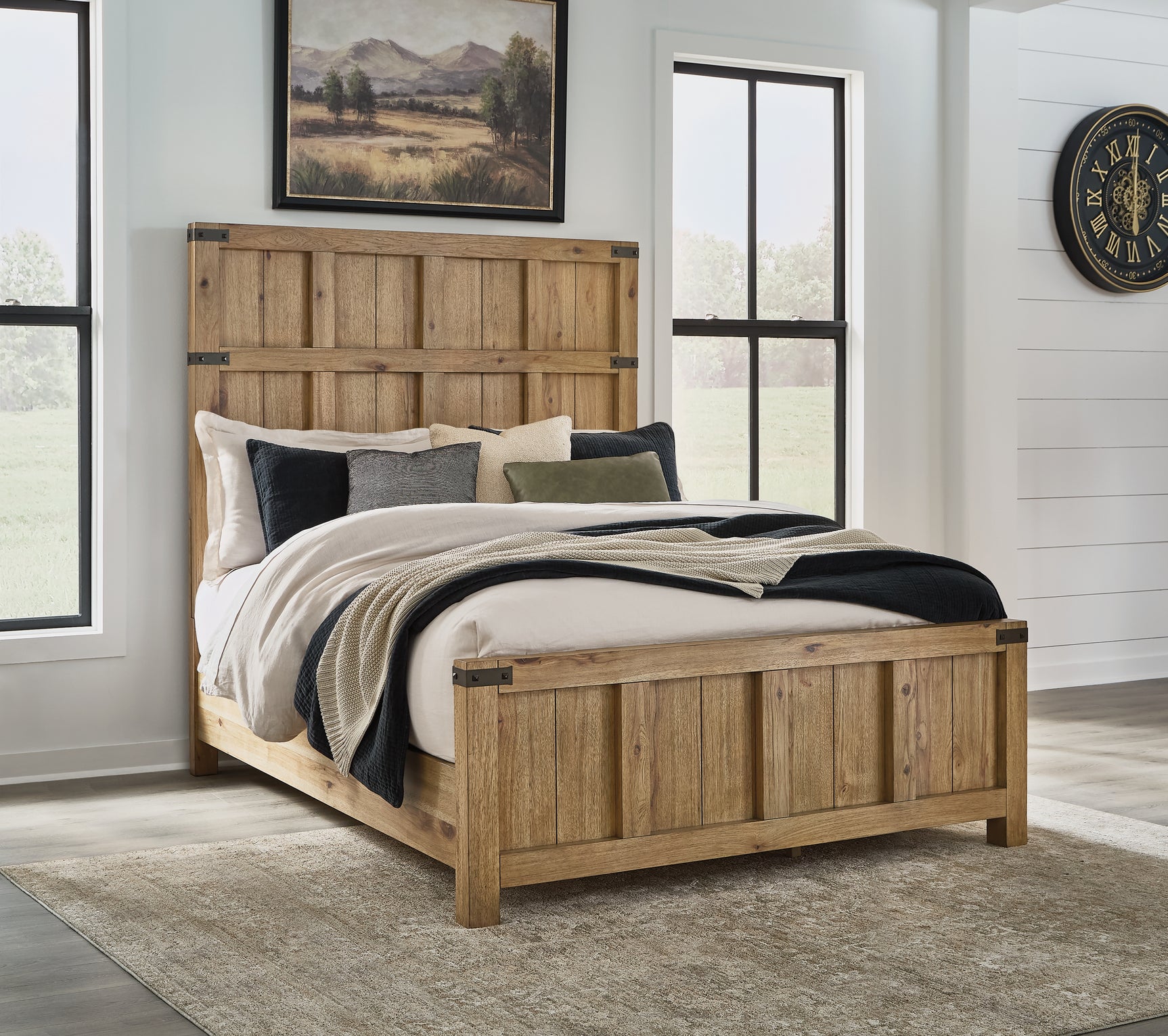 Ridgester Light Brown Queen Panel Bed, Dresser and Mirror - Ornate Home