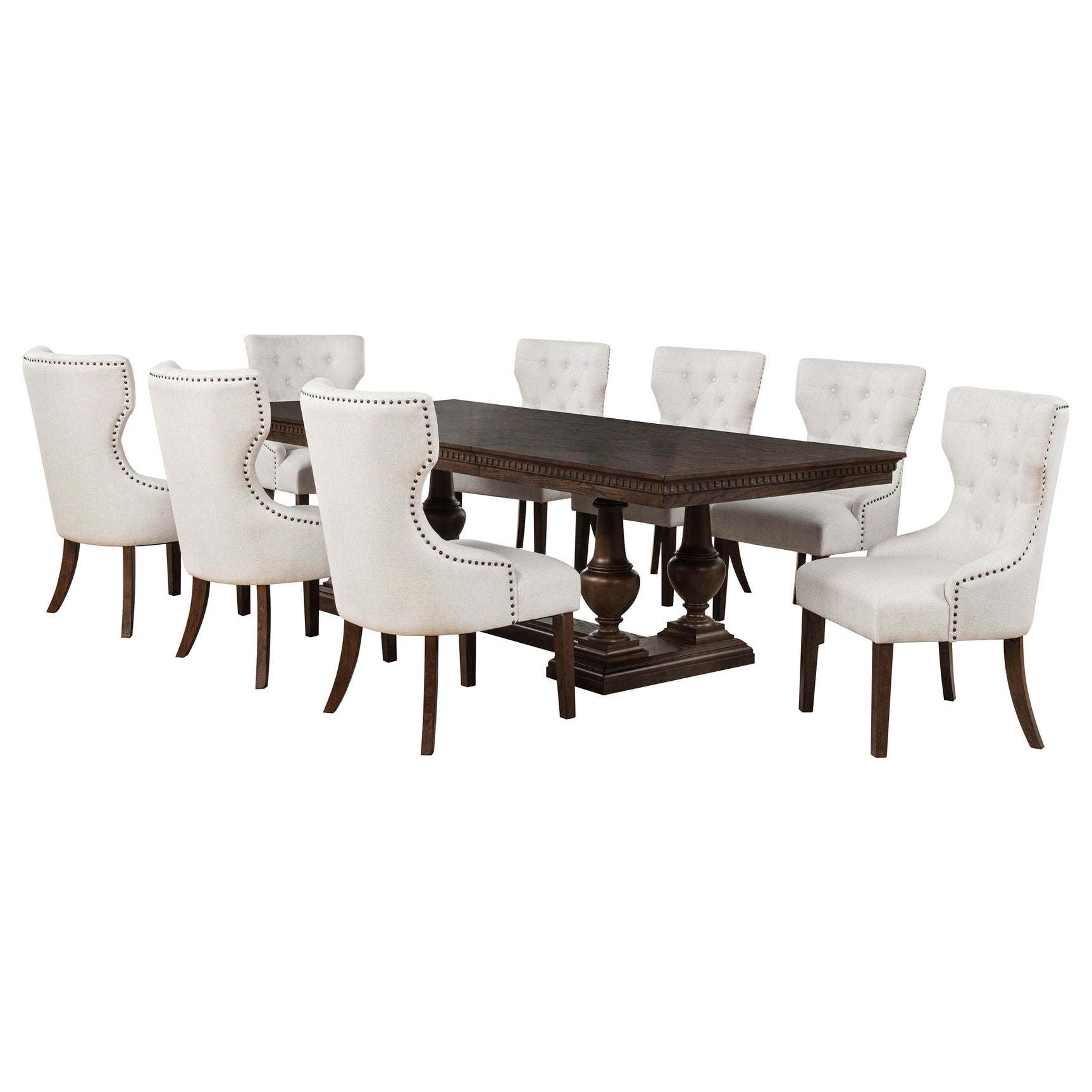 Ridgewell Dark Oak 9-piece Rectangular Trestle Dining Set - Ornate Home