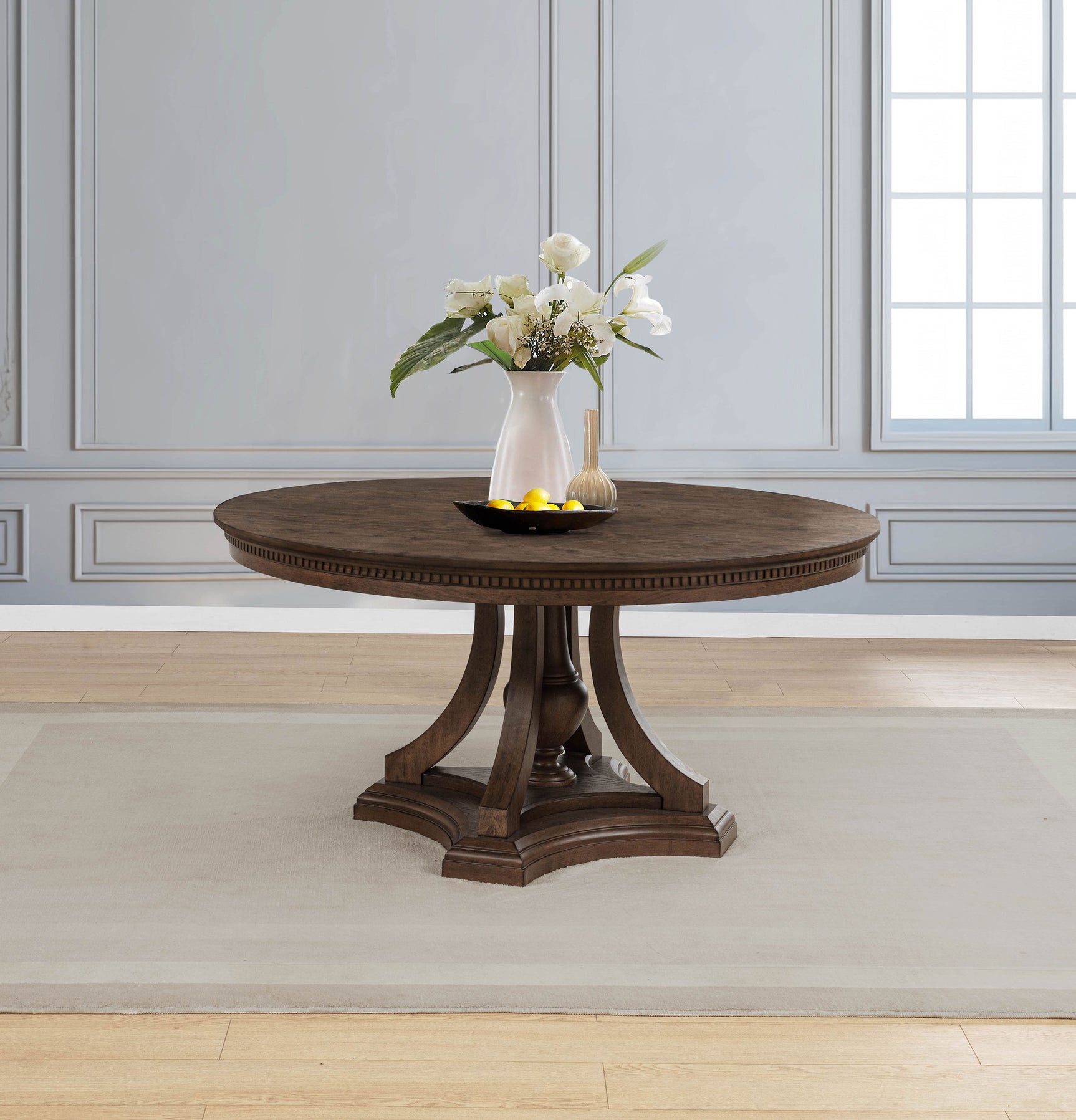 Ridgewell Dark Oak Round Pedestal Dining Table - Ornate Home