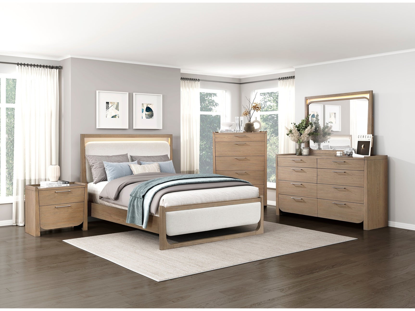 Riley Light Brown/Beige 4-Piece Queen Bedroom Set - Ornate Home