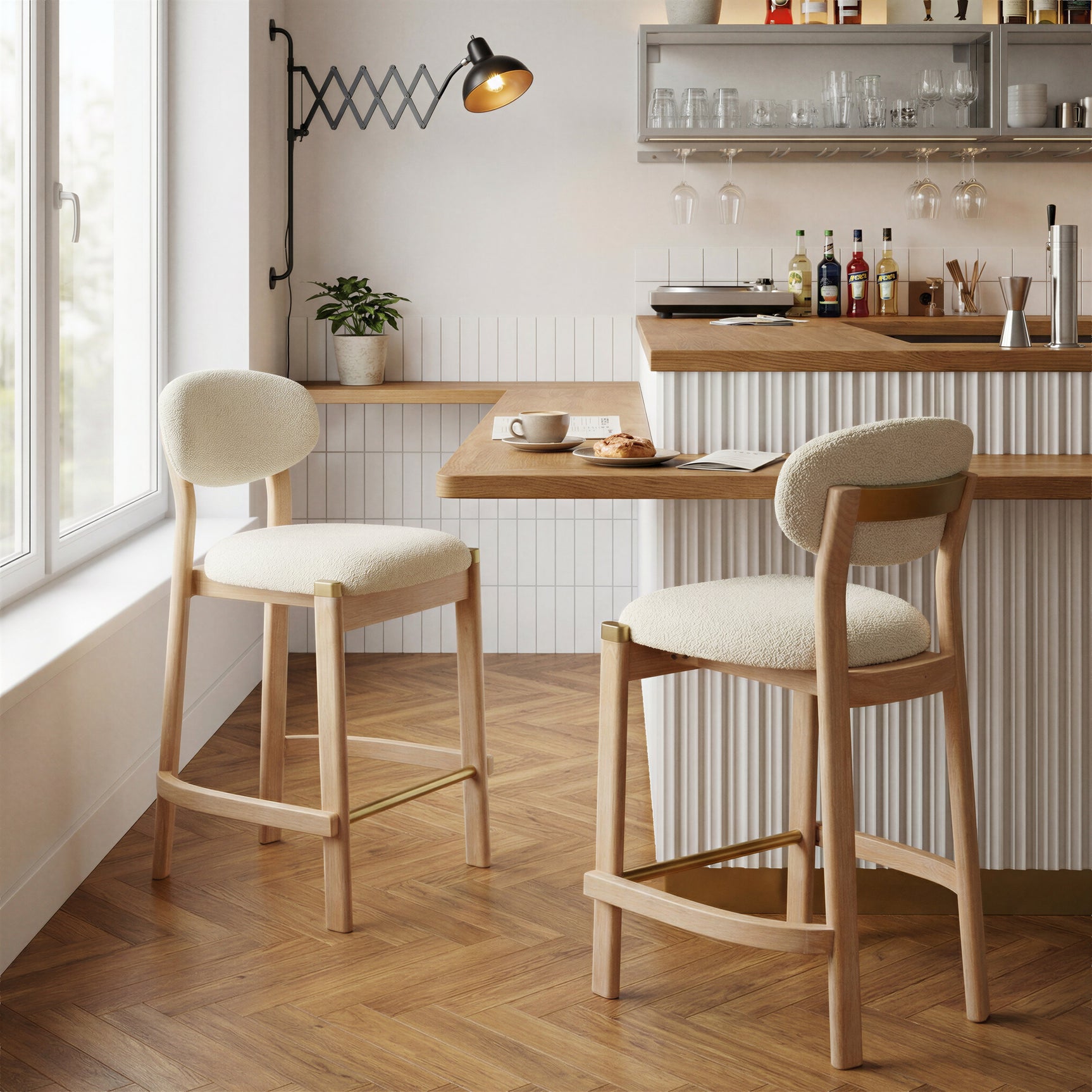 Rilou White & Natural Counter Stool (Set of 2) - Ornate Home