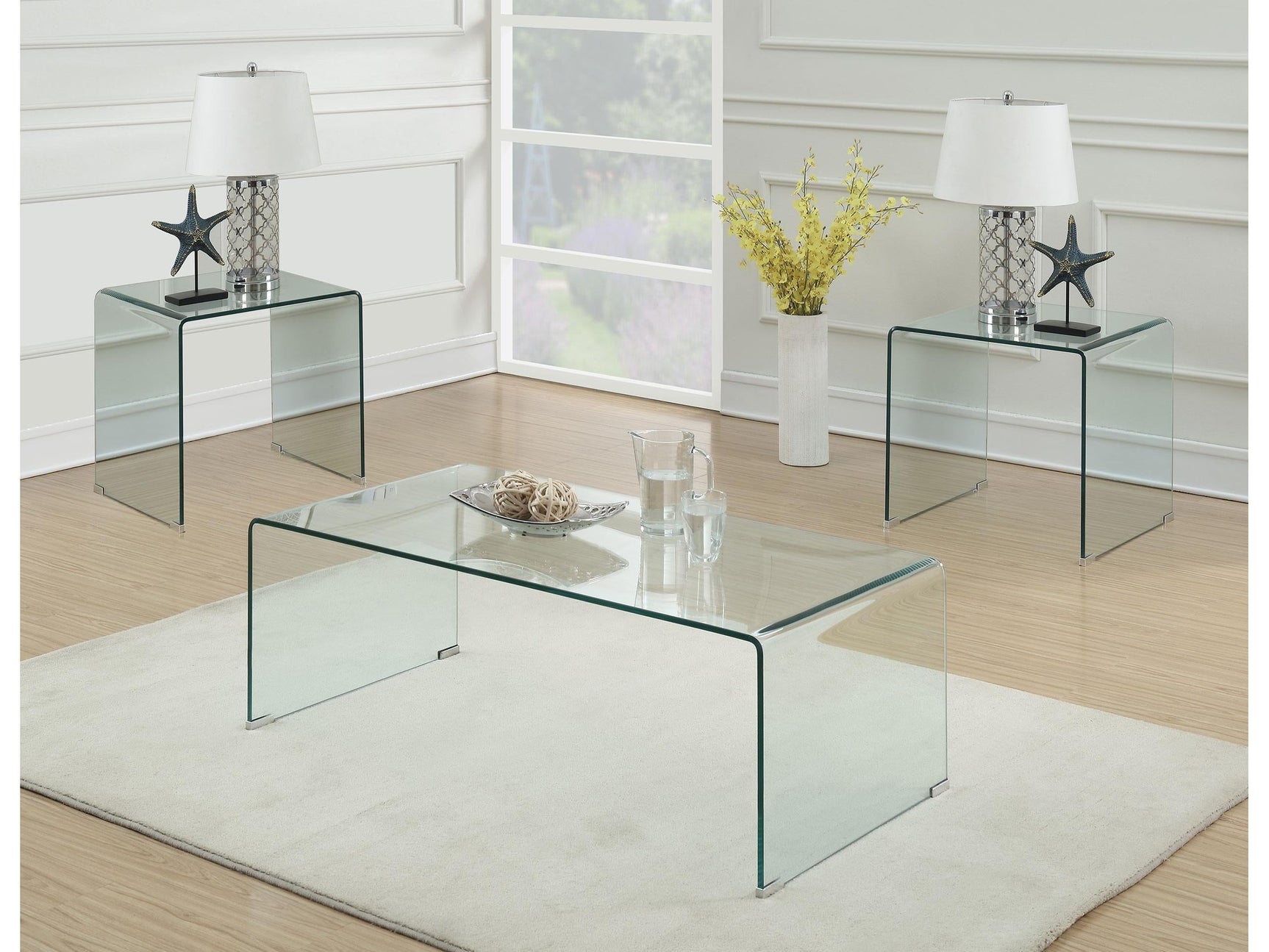 Ripley Clear 3-piece Bent Glass Coffee and End Table Set - Ornate Home