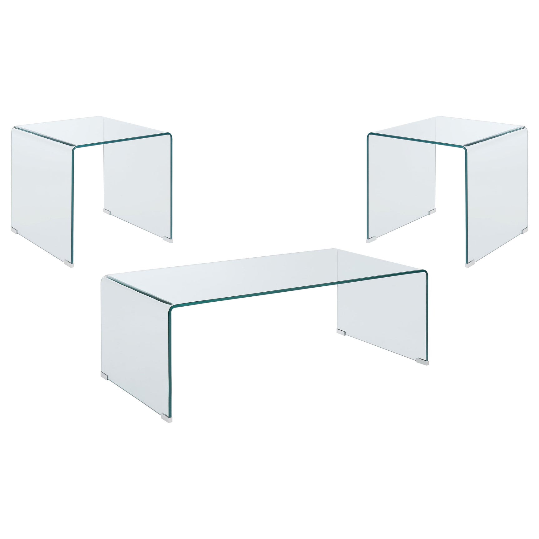 Ripley Clear 3-piece Bent Glass Coffee and End Table Set - Ornate Home