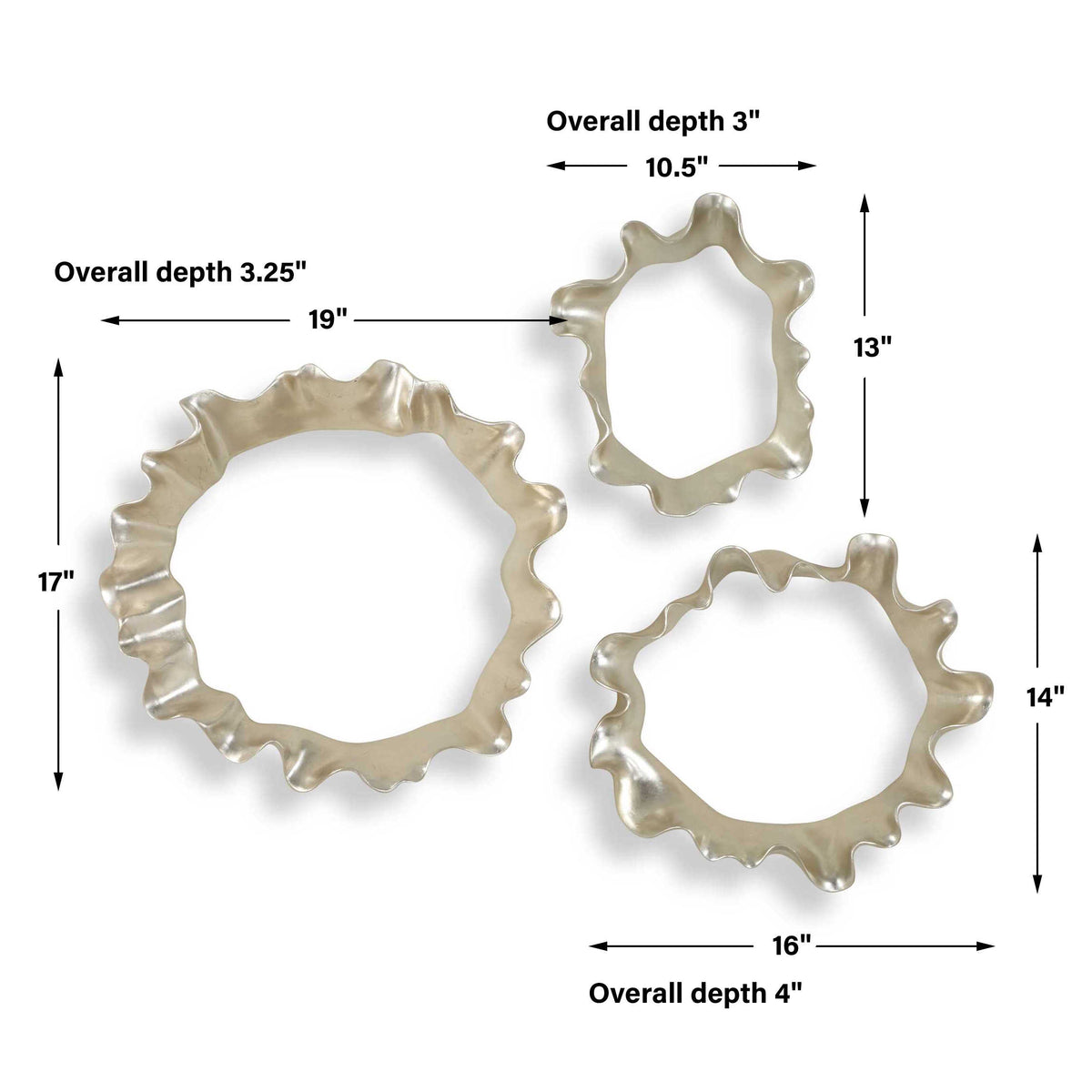 Ripple Effect Silver Wall Art (Set of 3) - Ornate Home