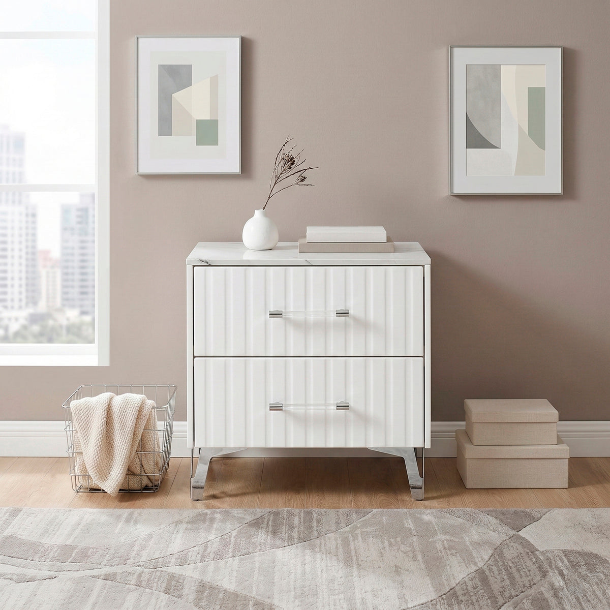 Ripple White Nightstand - Ornate Home