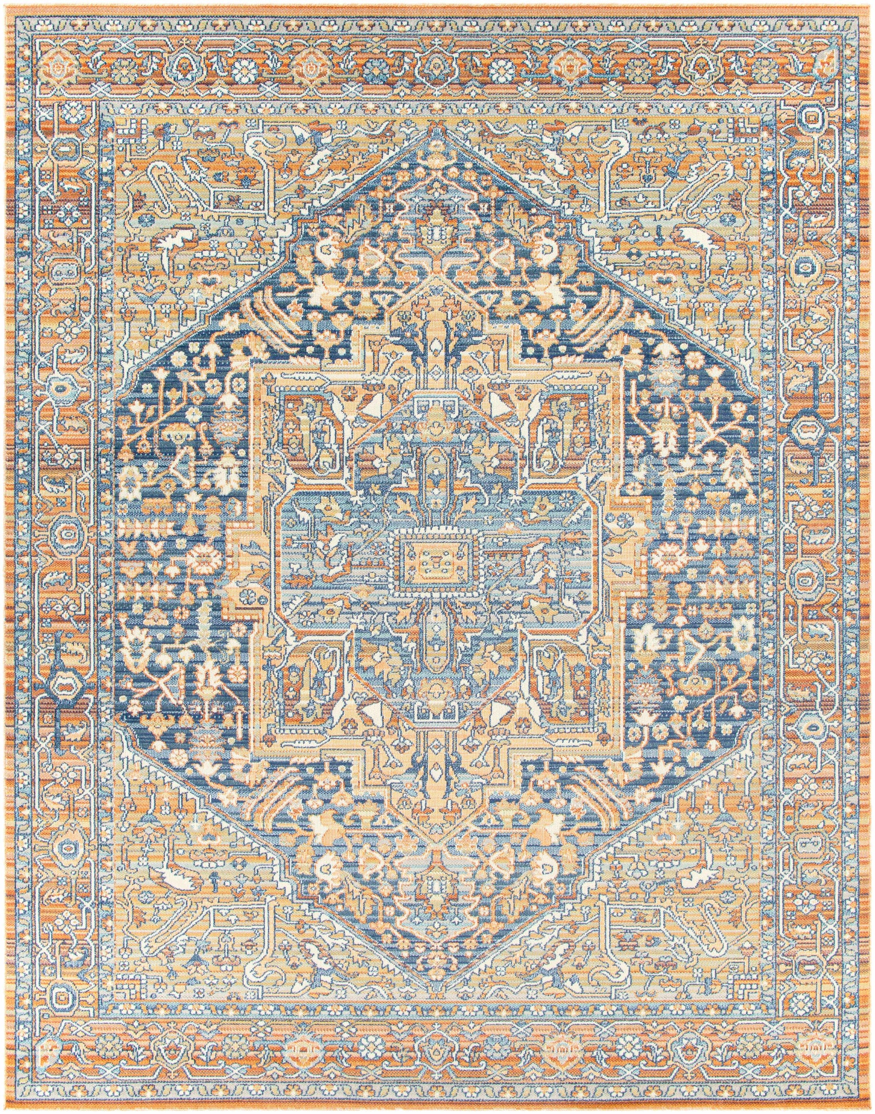 Ripponlea Blue&Orange Medallion Rug - Ornate Home