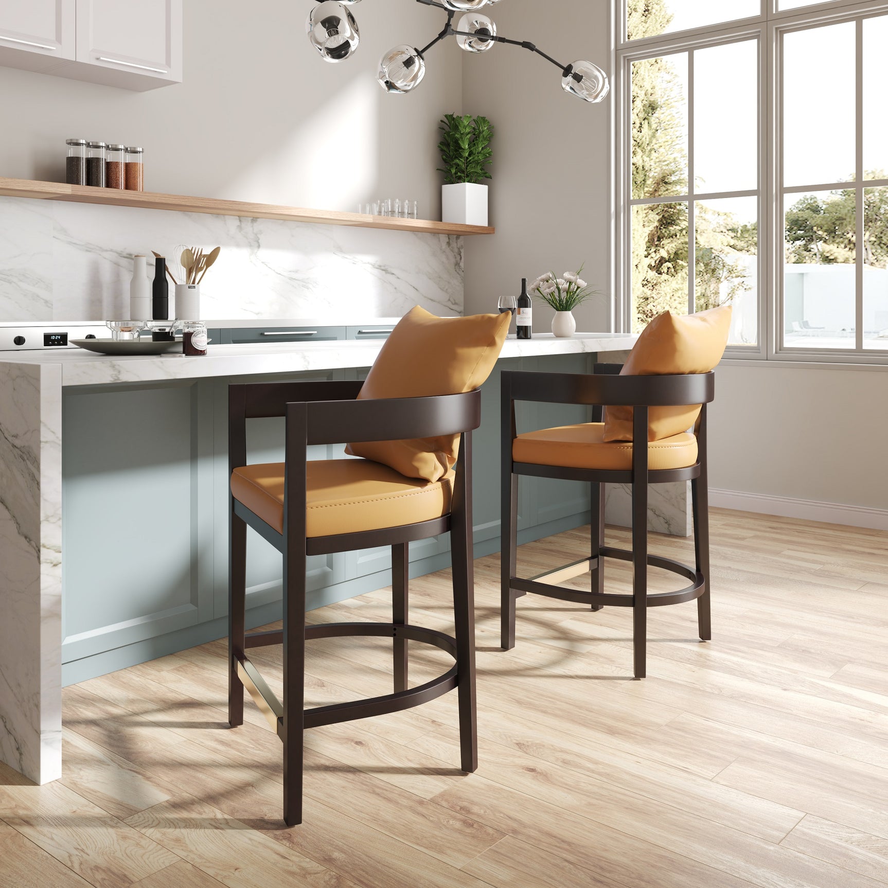 Ritz Counter Stool in Camal and Dark Walnut - Ornate Home