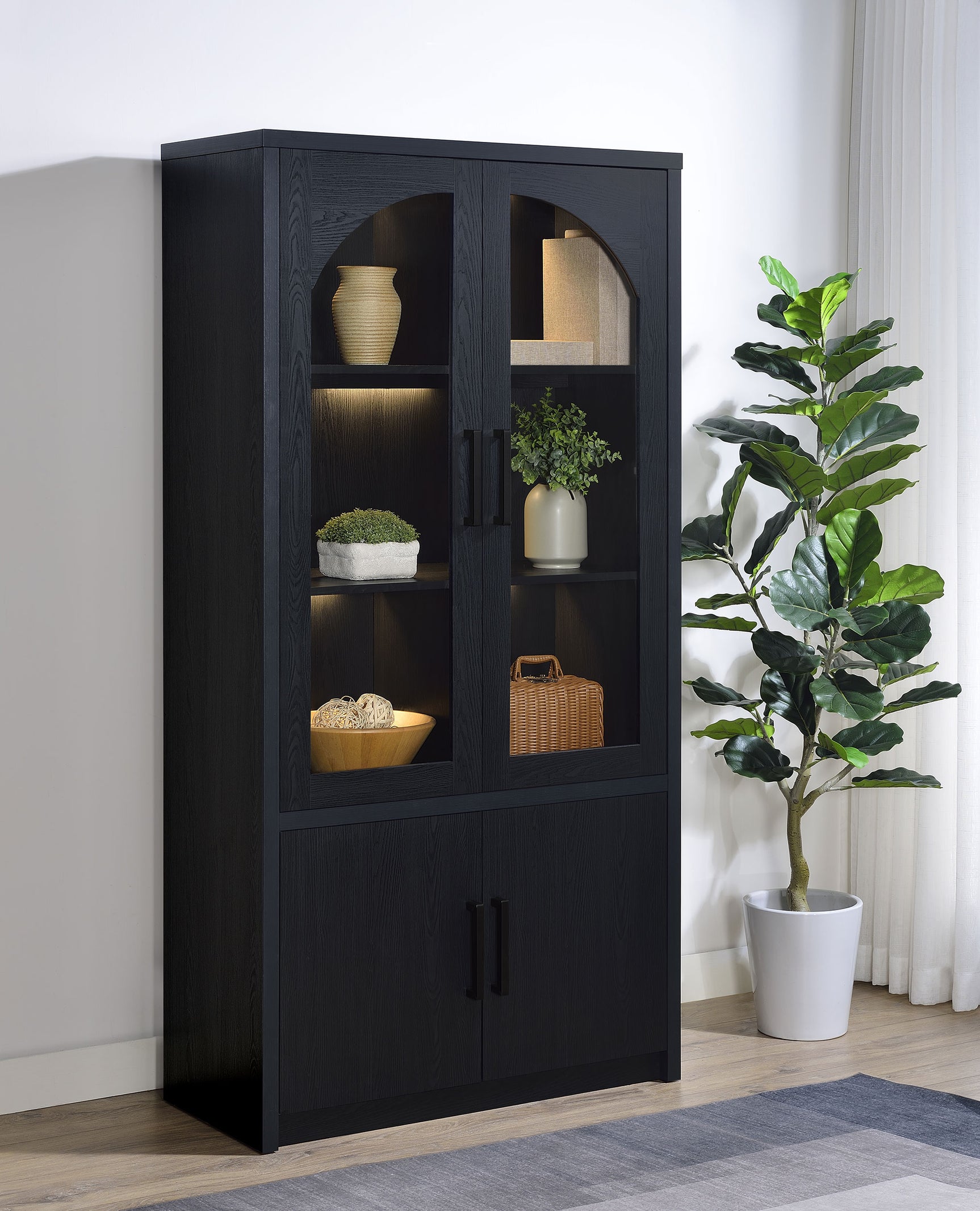 Riva Black 4-door Tall Accent Display Cabinet LED Lighting - Ornate Home