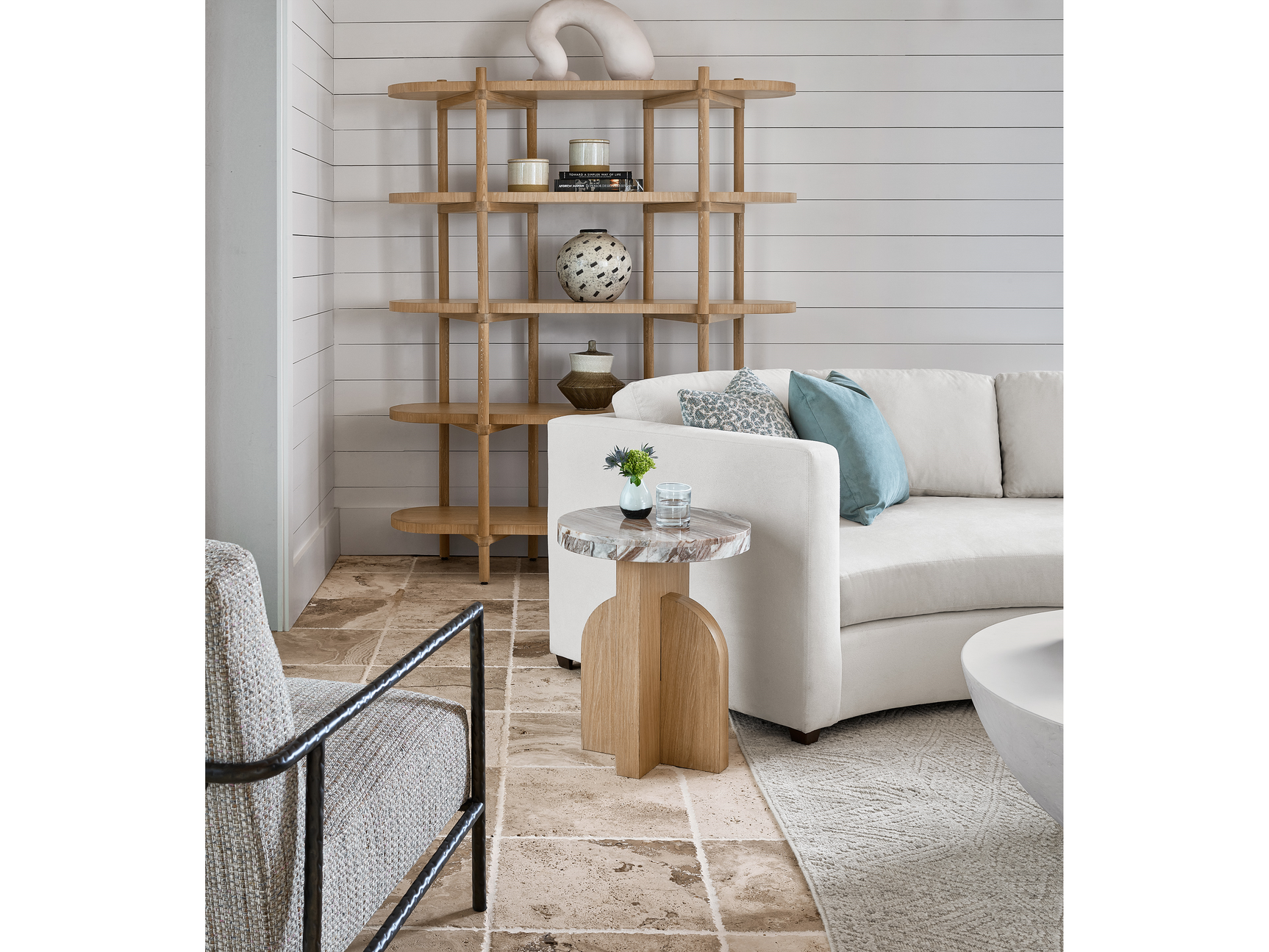 Riverine White Oak/Marble Accent Table - Ornate Home