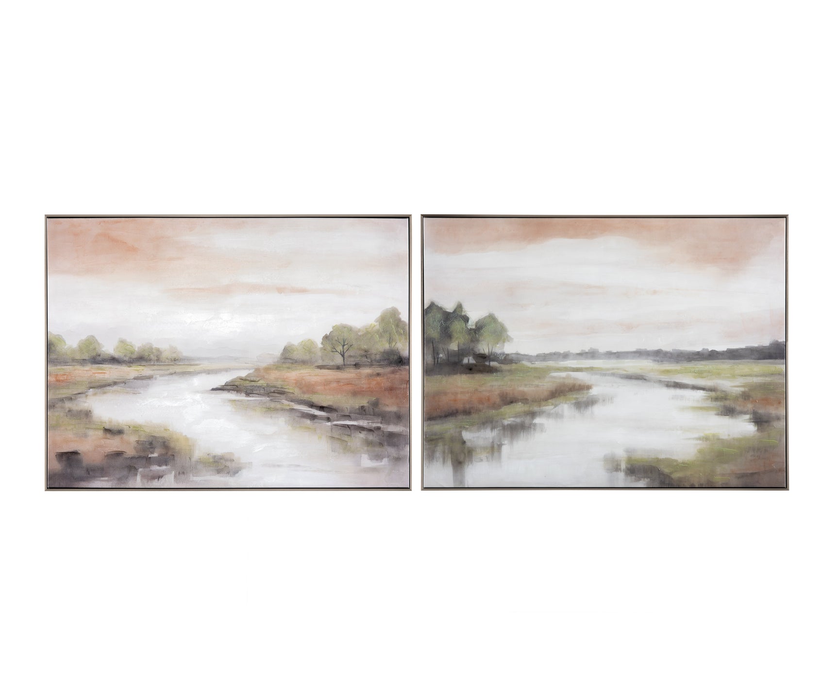 Rivers A Flowing Green/Grey Canvas - Ornate Home