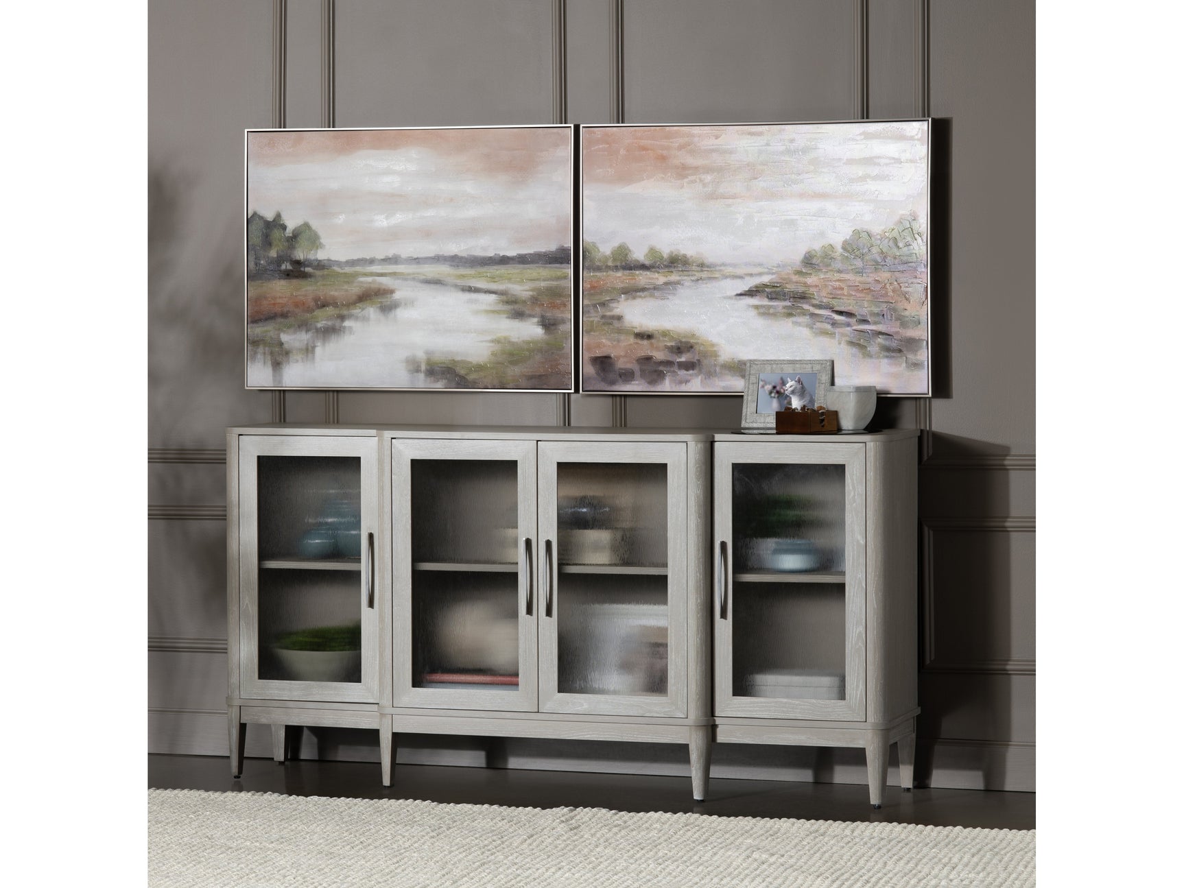 Rivers A Flowing Green/Grey Canvas - Ornate Home
