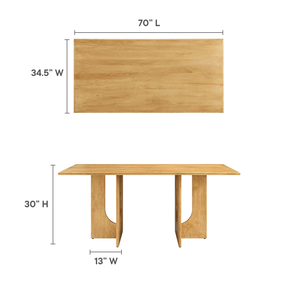 Rivian Oak Rectangular 70" Wood Dining Table - Ornate Home