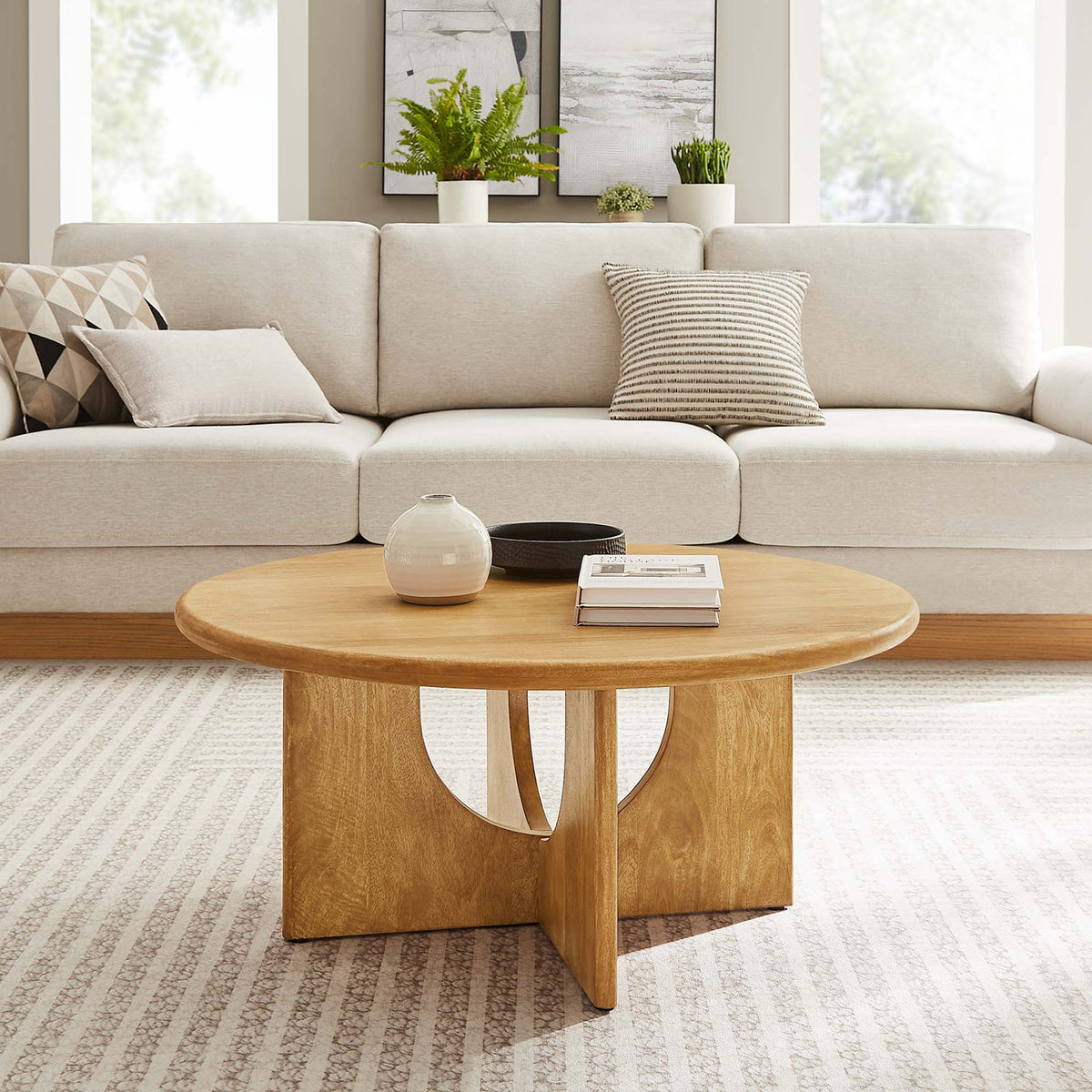Rivian Oak Round 34" Coffee Table - Ornate Home